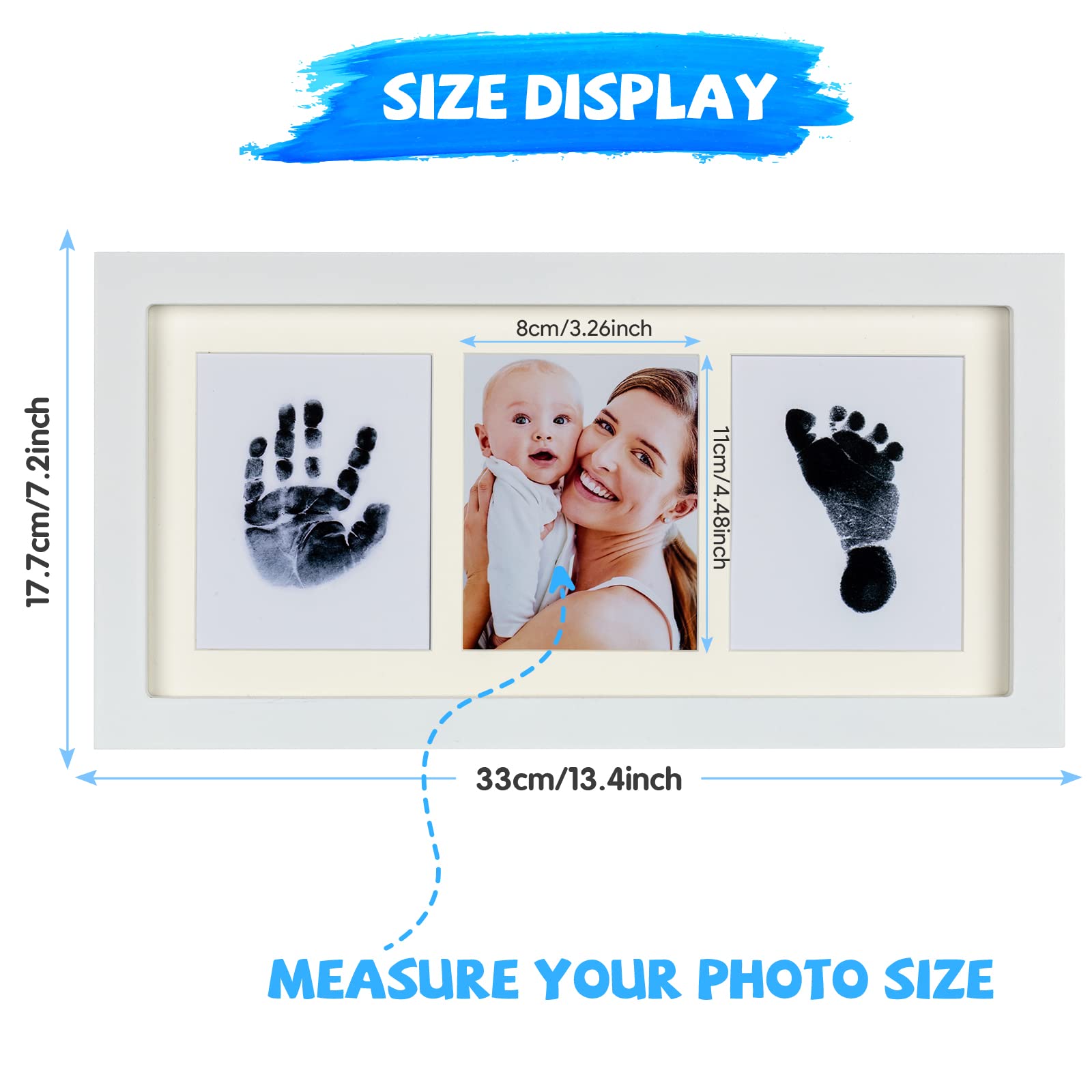 Baby Handprint and Footprint Kit with Safe Non-Toxic Ink Pad - Elegant White Wood Keepsake Picture Frame - Perfect Baby Shower Gift for Newborns - Capture Precious Memories for Nursery Decor & First Birthday