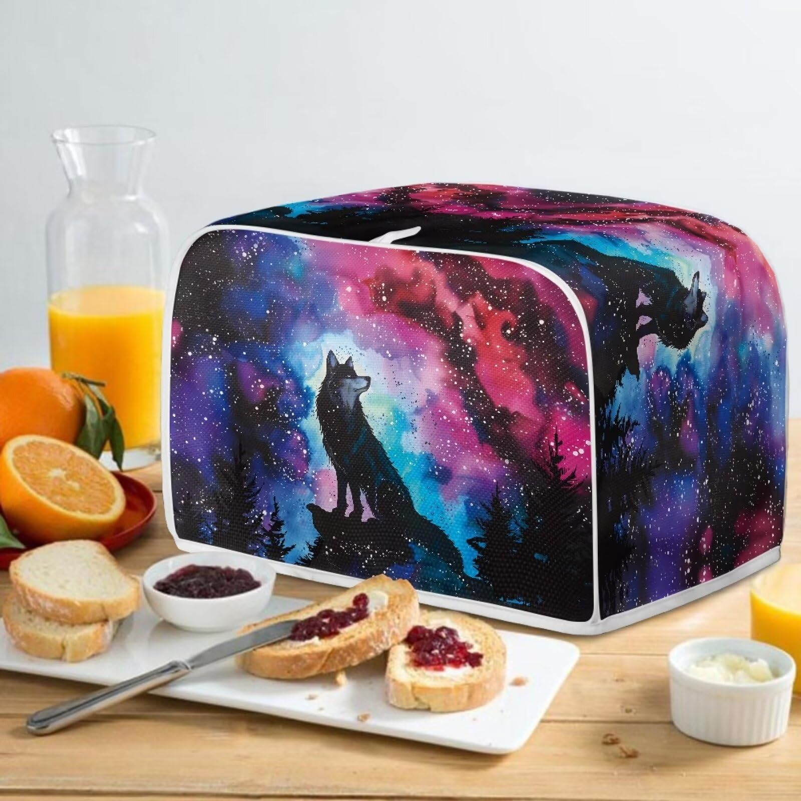 Galaxy Wolf Forest Print 4-Slice Toaster Cover & Bread Maker Cover - Kitchen Appliance Dust Protector for Oven, Microwave & Bread Machine - Fingerprint Protection - Perfect for Home & Cafe Use