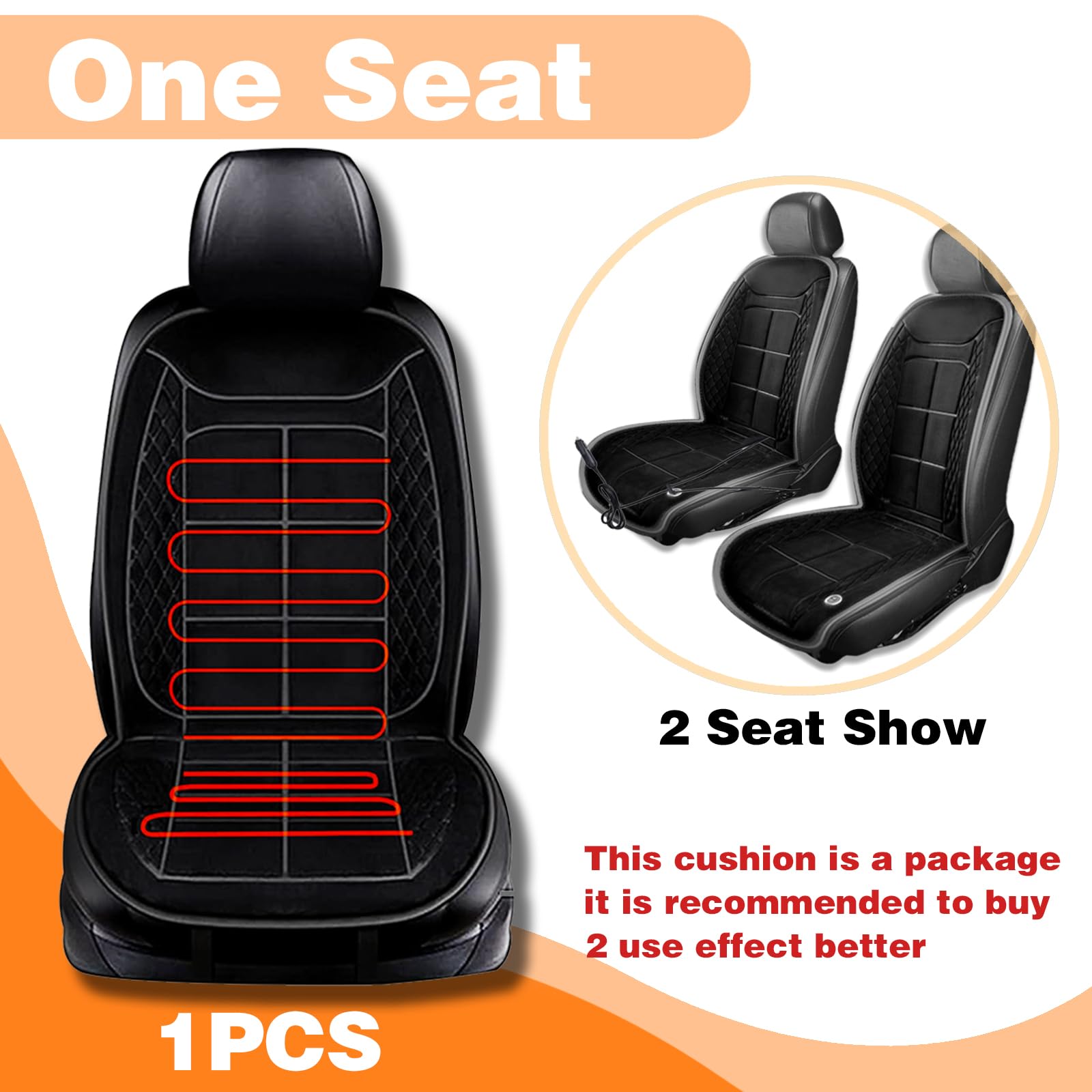 Premium Heated Car Seat Covers - 12V/24V Electric Plush Winter Seat Warmer Cushion for All Car Models - Soft & Cozy Black Car Seat Cover (1-Pack) - Perfect for Cold Weather Commuting & Long Road Trips