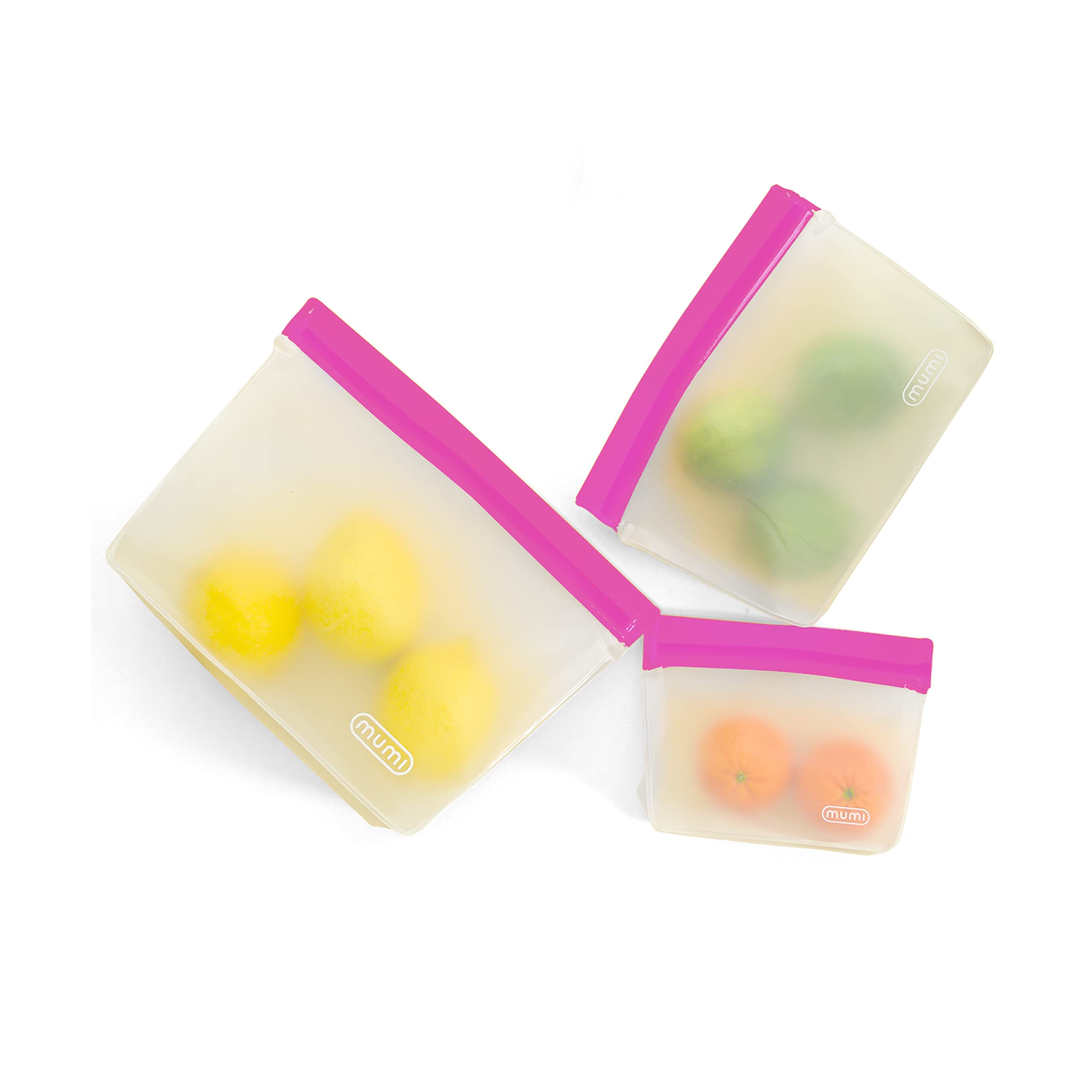 MUMI Reusable Zipper Storage Bags - 3 Pack Airtight Leakproof Food Bags for Travel, Meal Prep & Organizing - Eco-Friendly Silicone Freezer Bags (Pink) | Perfect for Snacks, Lunch Box & Camping Trips
