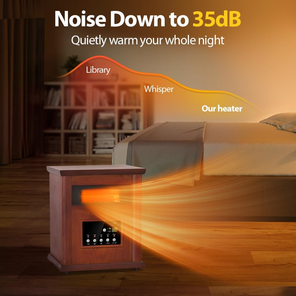 LifePlus 1500W Electric Infrared Space Heater with Remote Control - Wood Frame Indoor Heater with 12H Timer, 3 Heating Modes & Safety Features - Perfect for Living Room, Bedroom, Home Office & Winter Warmth