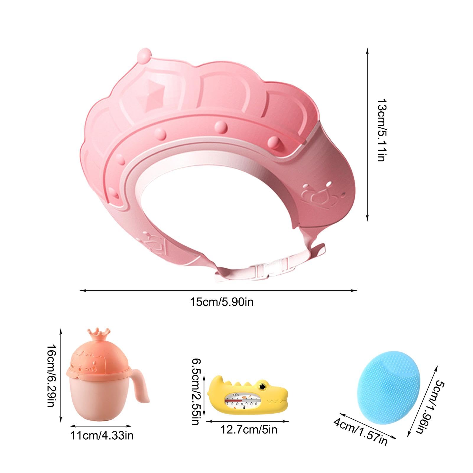 Fovolat Kids Bathing Hat with Water Temperature Gauge & Shampoo Cup - Adjustable Hair Washing Cap with Massage Brush for Toddler Bath Time Fun | Perfect for Baby Shower, Spa Day & Sensitive Skin Care