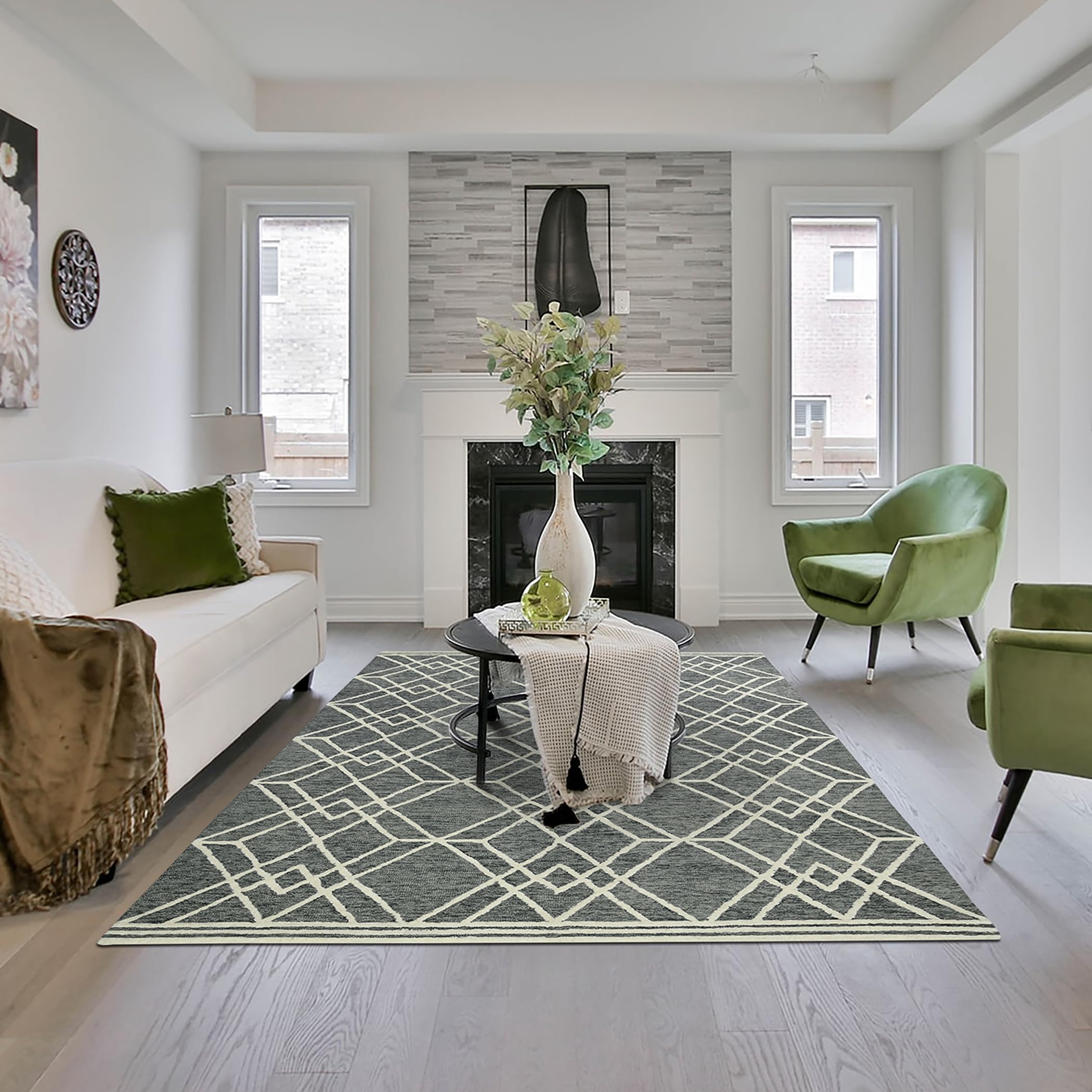 AMER Rugs Vista Duncan Collection 8x10 Hand-Hooked 100% Wool Area Rug - Geometric Grey Pattern for Living Room, Bedroom & Kitchen | Durable Floor Covering for Home Decor & High Traffic Areas