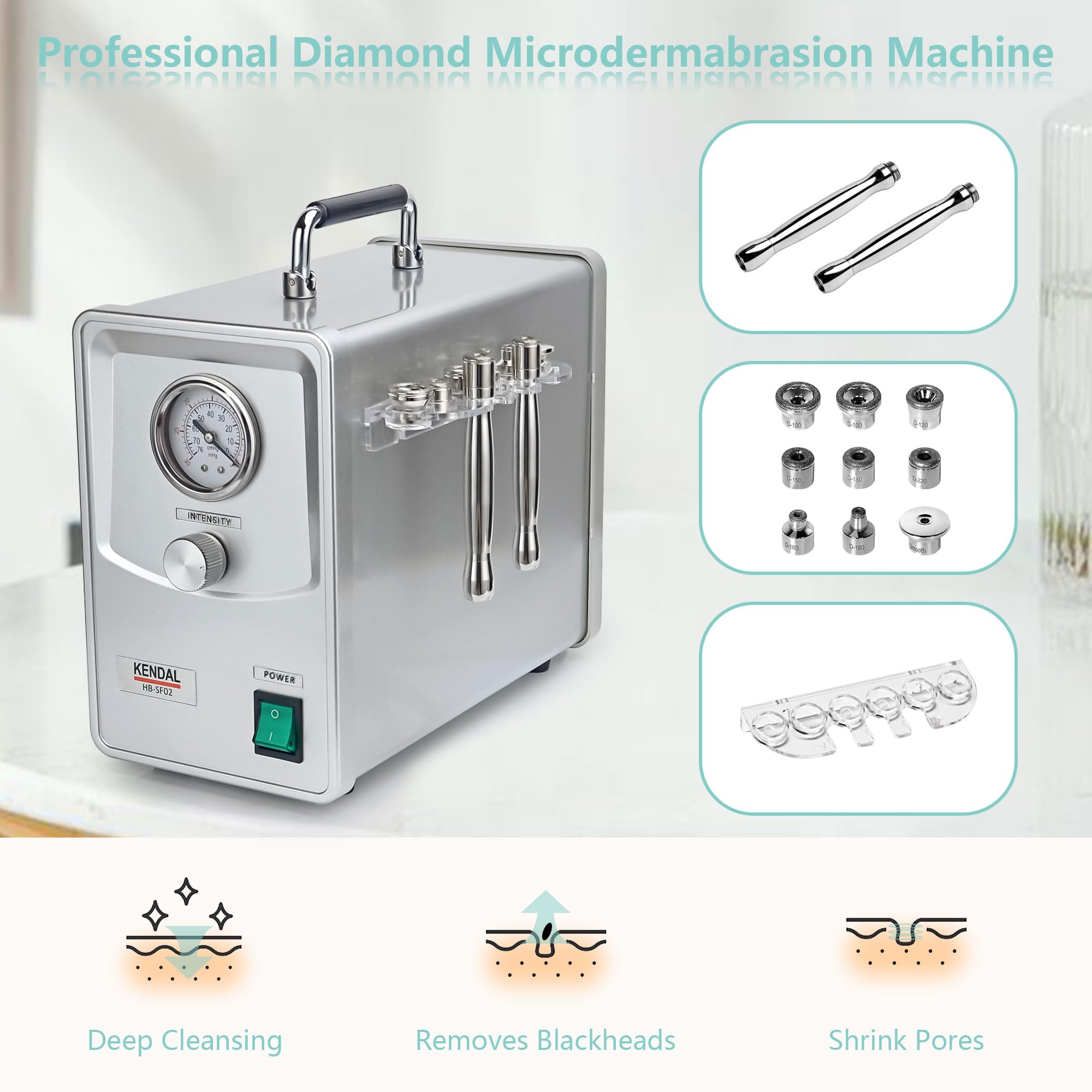 Kendal Professional Diamond Microdermabrasion Machine - FDA Approved Dermabrasion Device for Face & Body, Exfoliating Skin Care Beauty Tool with Powerful Suction (Model HB-SF02) - Perfect for At-Home Spa Treatments & Professional Salon Use