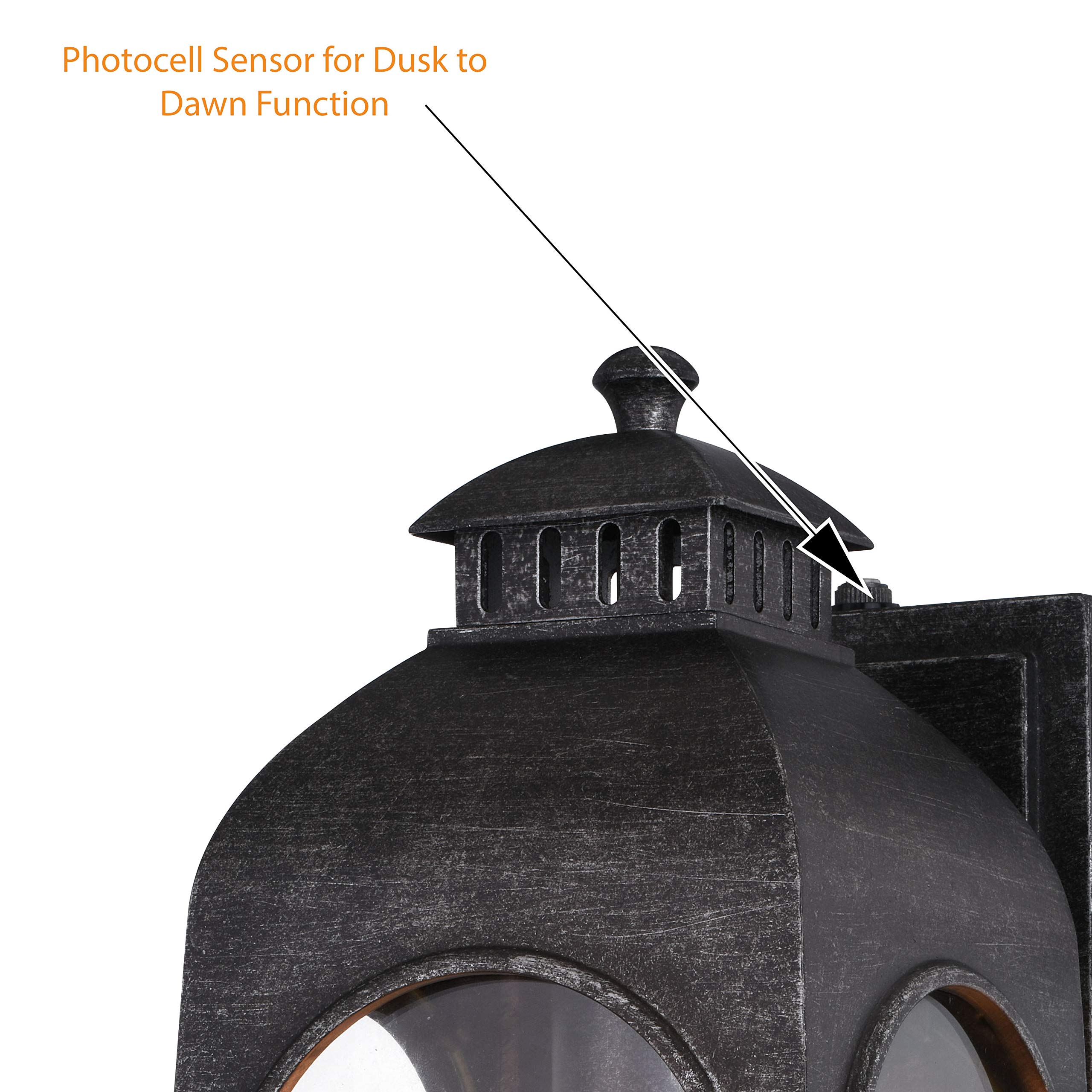 VAXCEL Pilsen 6.5-inch Charcoal Black Outdoor Wall Lantern with Dusk to Dawn Photocell Sensor - 1-Light Exterior Wall Sconce with Clear Glass Panels for Porch, Patio, Garden and Entryway Lighting