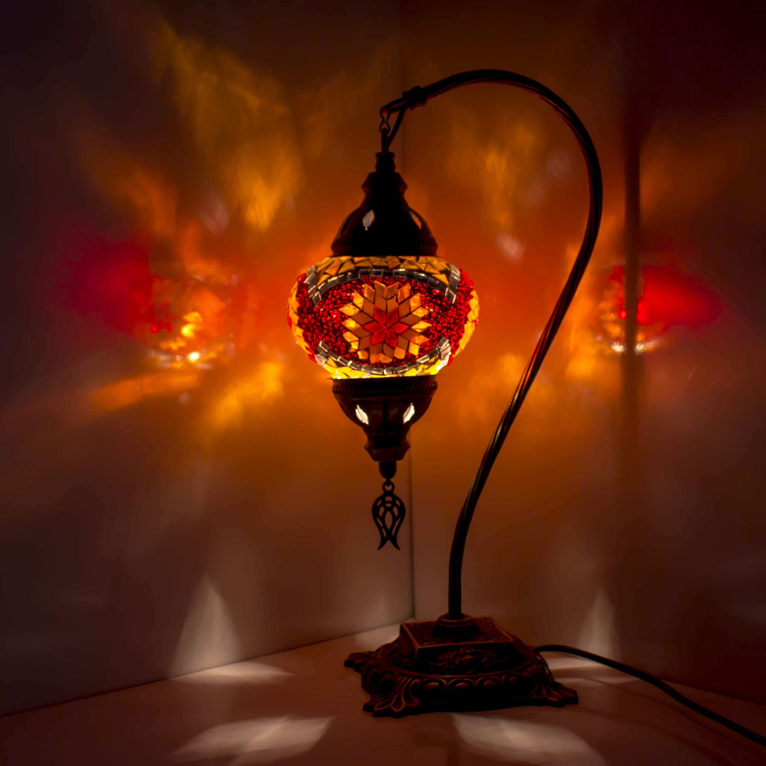 Handmade Turkish Mosaic Table Lamp with Bronze Base - Vintage Stained Glass Lantern for Bedroom, Living Room & Home Decor - Perfect Gift for Housewarming & Wedding