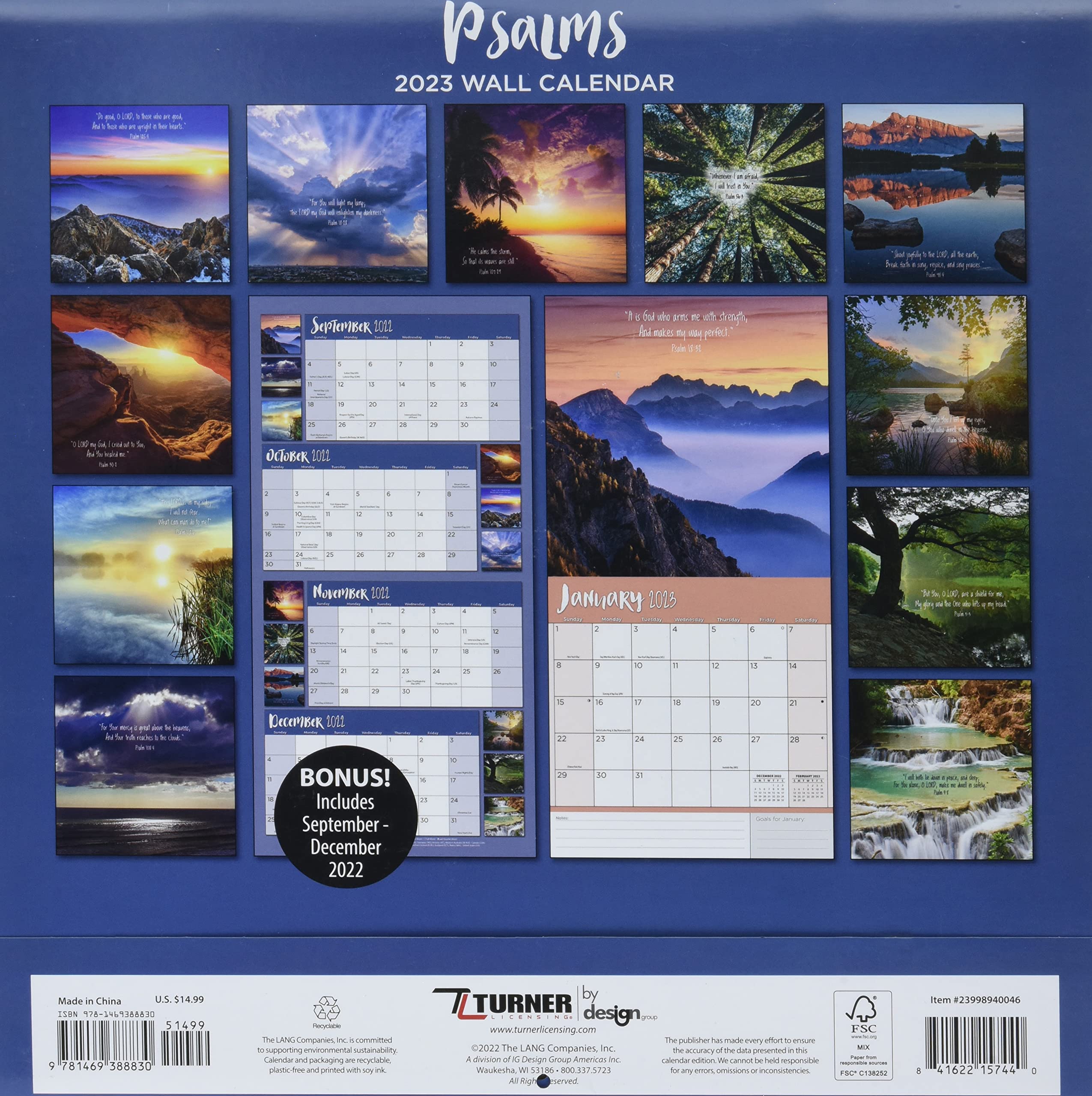 Turner Photographic Psalms 12x12 Wall Calendar 2024 - Inspirational Christian Photo Calendar for Home & Office Decor - Perfect for Gifts, Daily Planning, and Spiritual Reflection