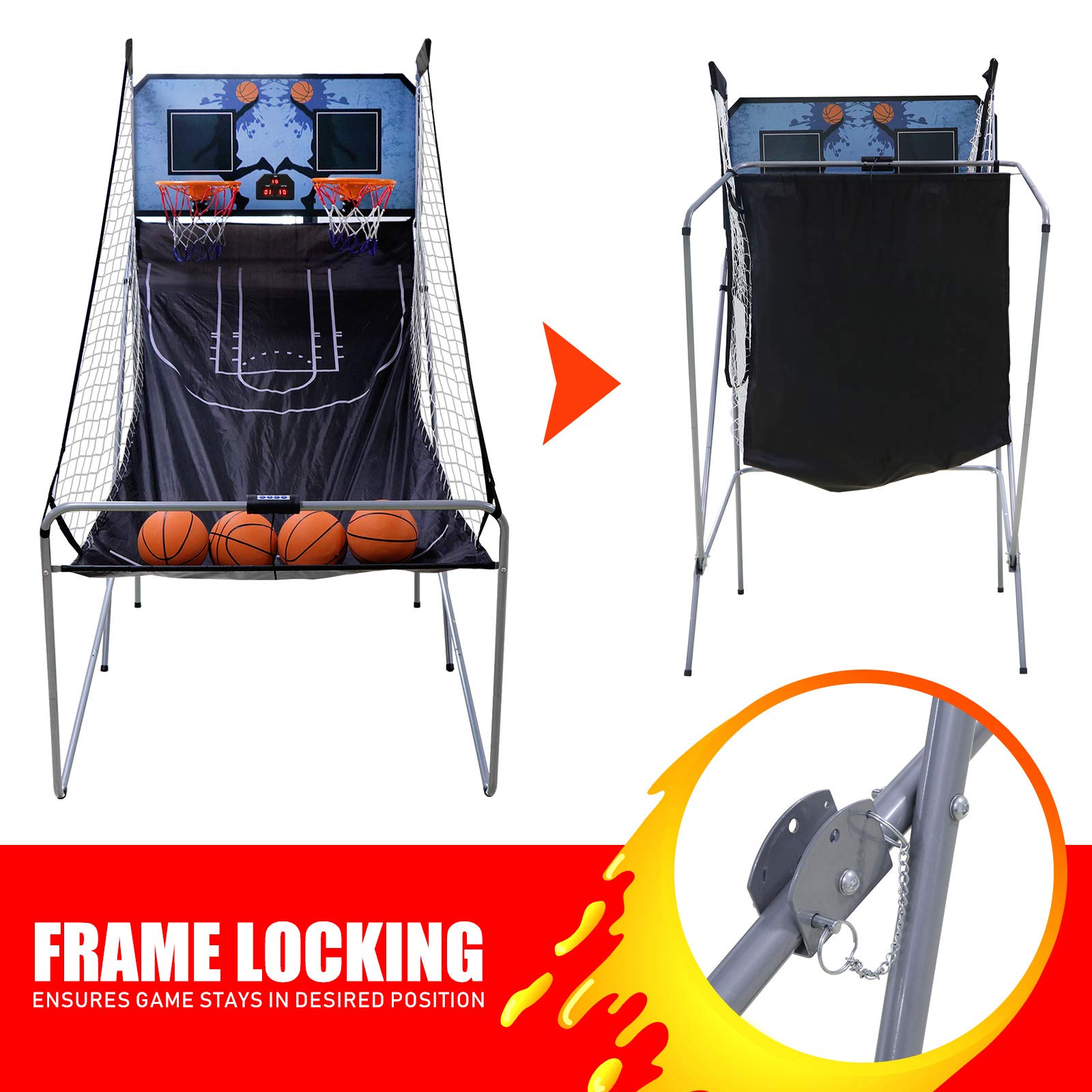 Foldable Indoor Basketball Arcade Game - Double Shot 2 Player with 4 Balls, Electronic Scoreboard & Air Pump | Perfect for Home, Office, and Party Entertainment