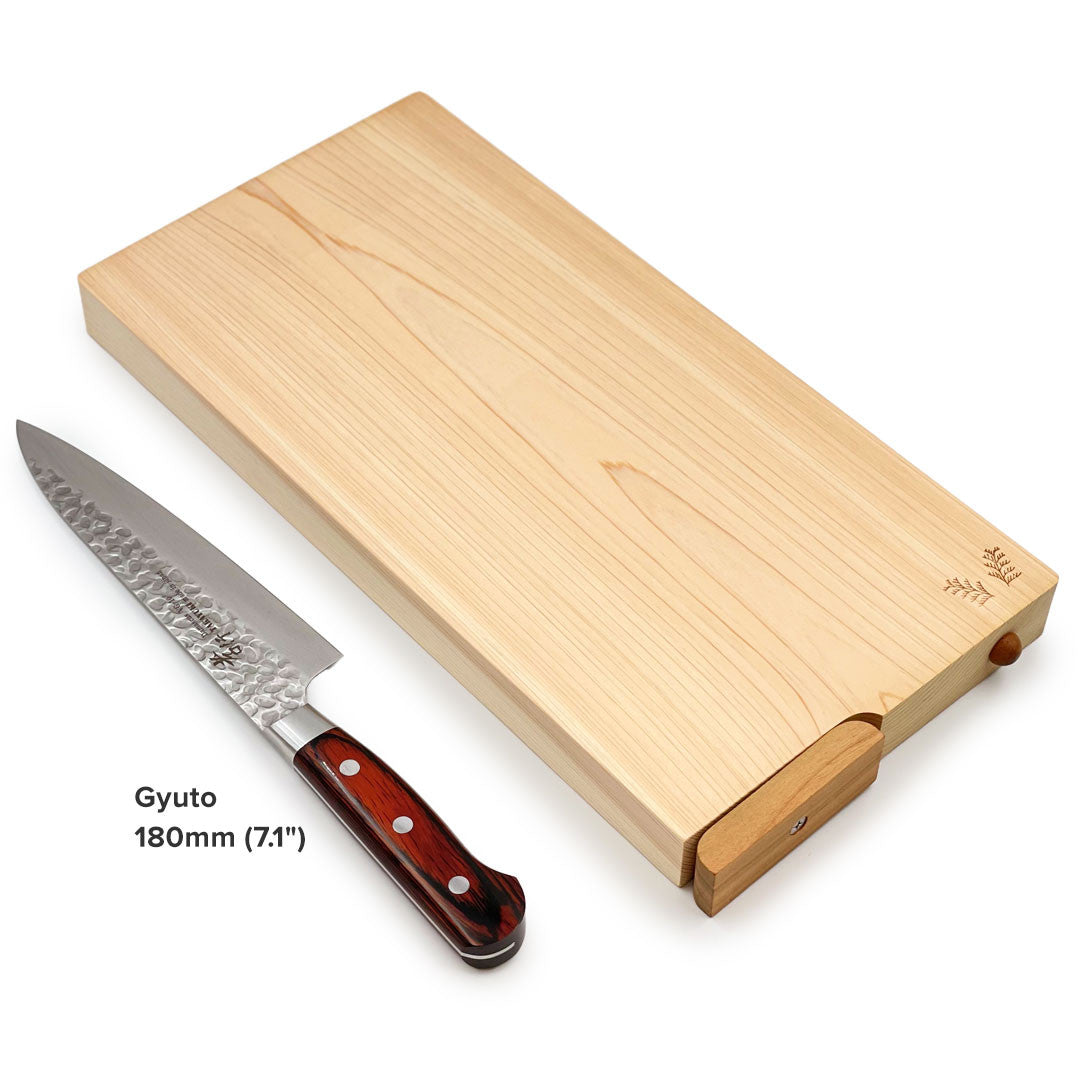 Premium Hinoki Japanese Cypress Wood Cutting Board with Stand - 14.2