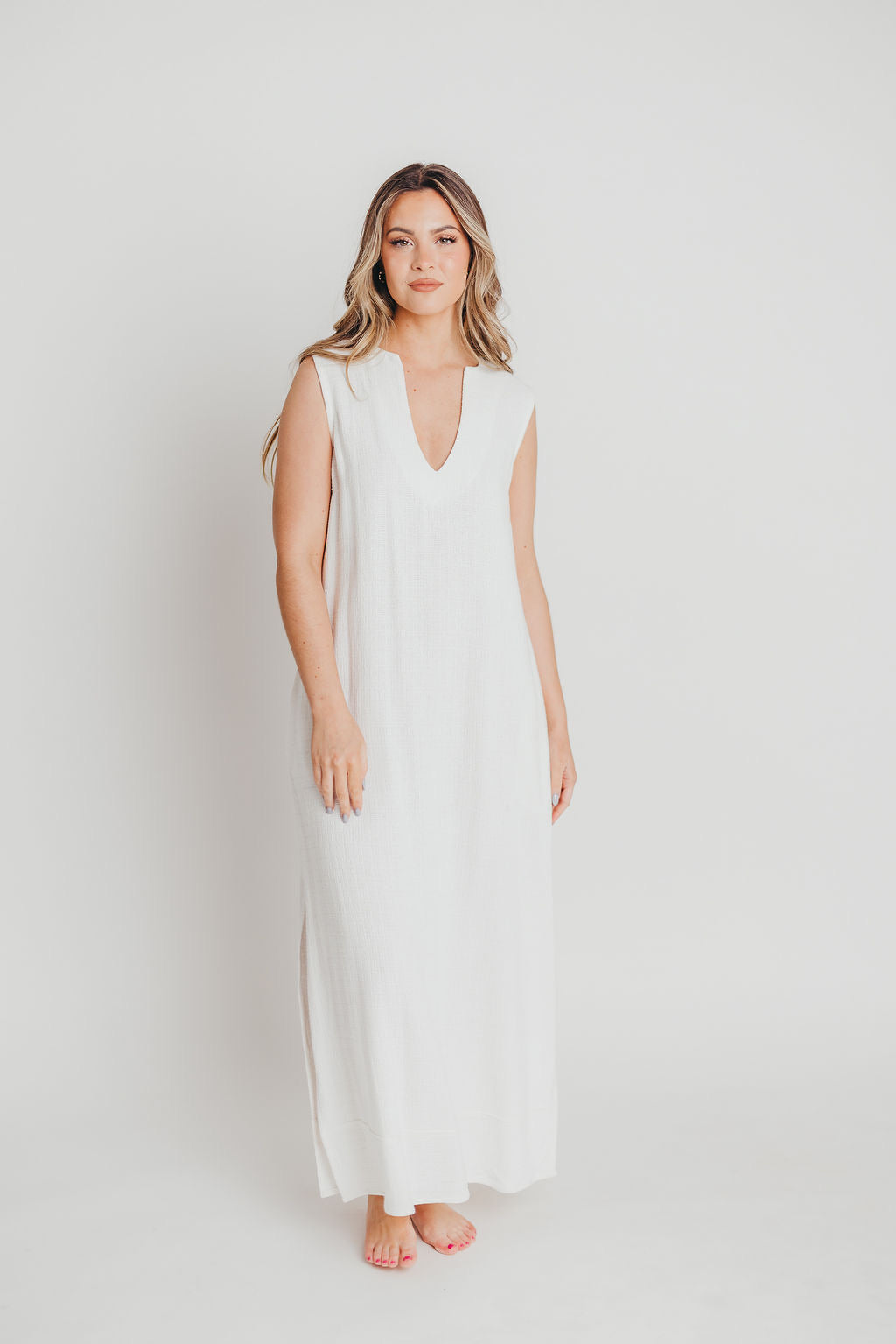 How Sweet It Is Sleeveless Linen Blend Maxi Dress in Ivory - Bump Friendly Maternity Wear for Summer Beach Vacations & Outdoor Weddings