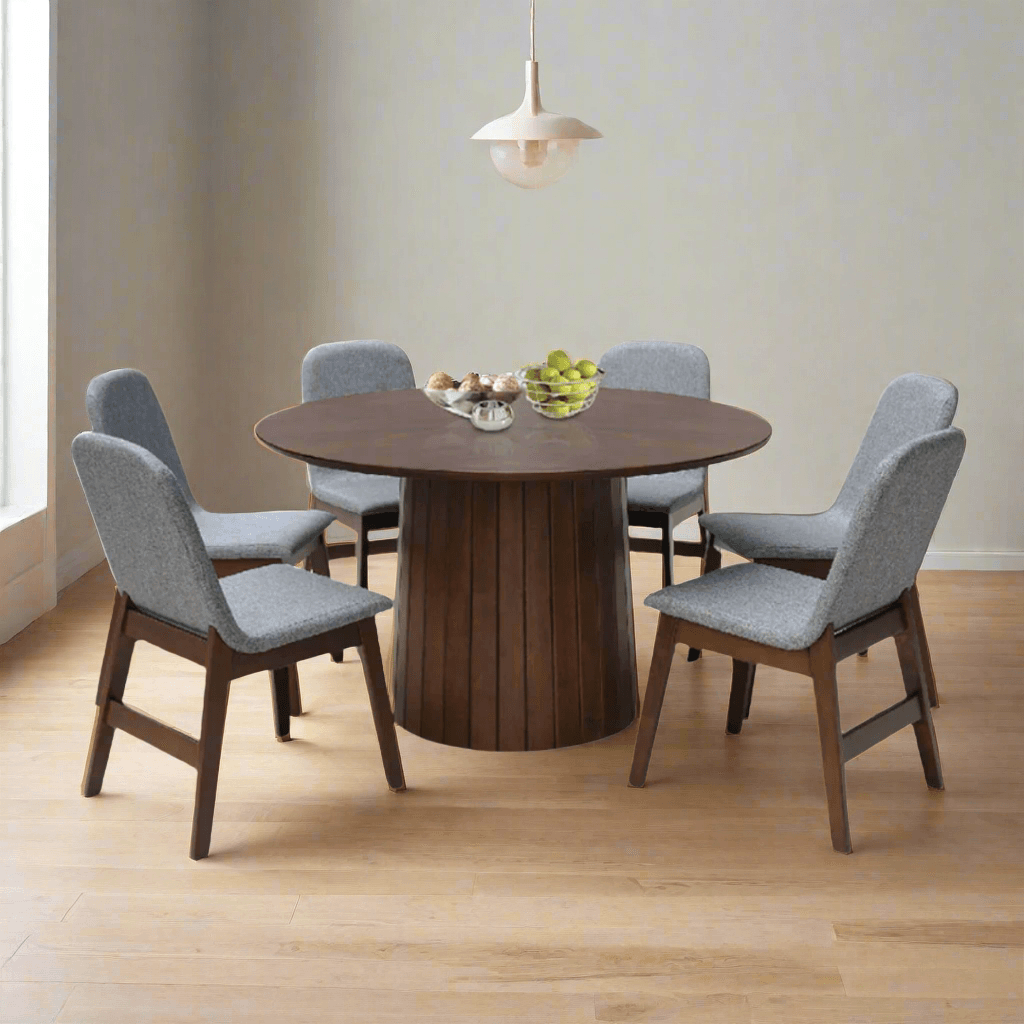 Jaelis 7-Piece Round Wooden Dining Table Set with 6 Chairs - Solid Wood Kitchen & Dining Room Furniture for Family Gatherings & Entertaining Guests