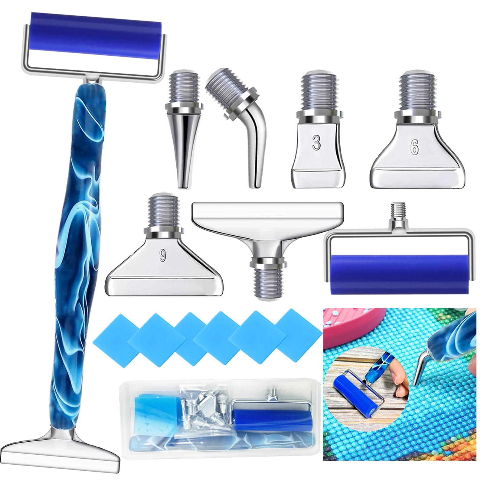 Premium Diamond Art Pens Set - 6pcs Metal Tip Roller Dotting Tools for Diamond Painting, Bead Embroidery & Nail Art (Blue Silver) | Perfect for DIY Crafts, Home Decor & Gift Making