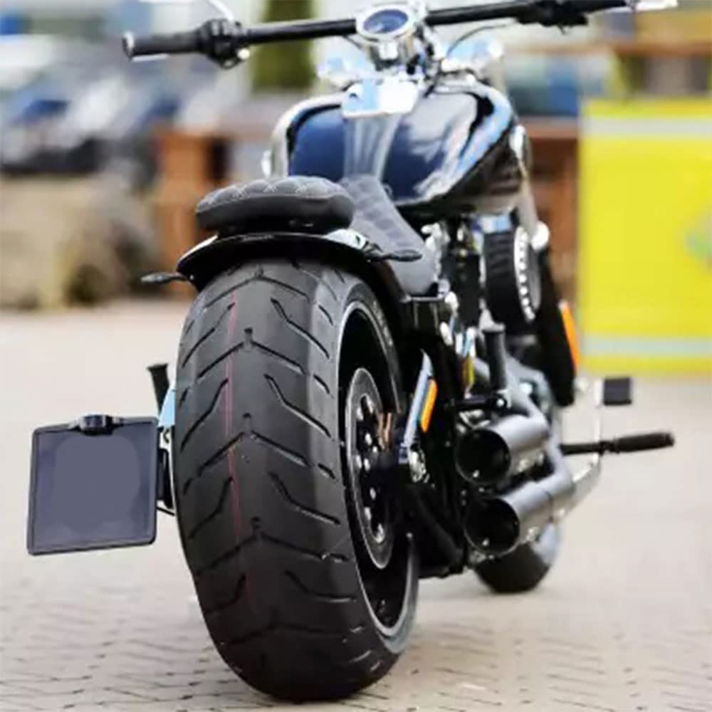 Heavy Duty Gloss Black Motorcycle Rear Fender Mudguard with Brake & Turn Lights - Compatible with 2013-2017 Harley Davidson Softail Breakout - Perfect for Wet Weather Riding and Custom Bike Upgrades