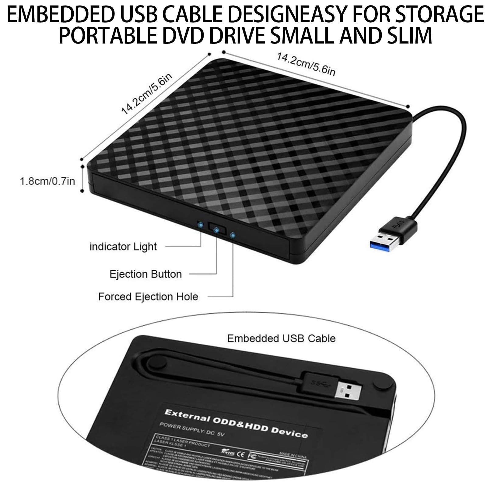 Portable USB 3.0 External CD DVD Drive - Slim Optical Burner Player with High-Speed Data Transfer & Low Noise | Compatible with Laptop, Desktop, Mac, Windows 10/8/7/XP & Linux | Perfect for Watching Movies, Burning Discs & Installing Software