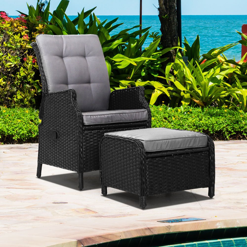 **Ella Outdoor Recliner Patio Chair - Adjustable Lounge Chair with Cushion, Black - Perfect for Backyard, Poolside, and Garden Relaxation**