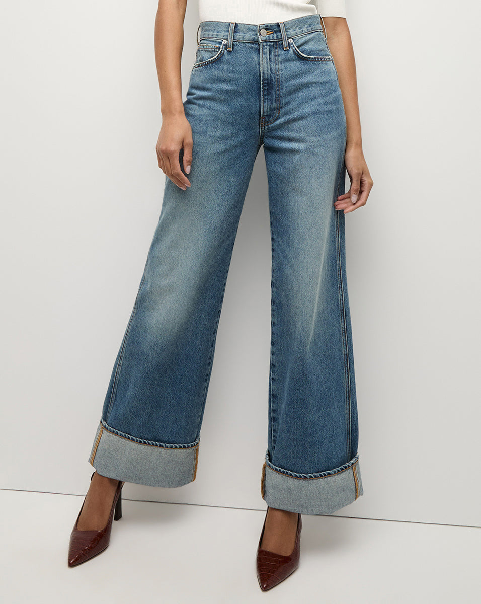 Taylor Cuffed Wide Leg Jeans for Women - High Waist Distressed Denim Pants - Casual & Comfortable Stretch Jeans for Everyday Wear, Work, and Outings