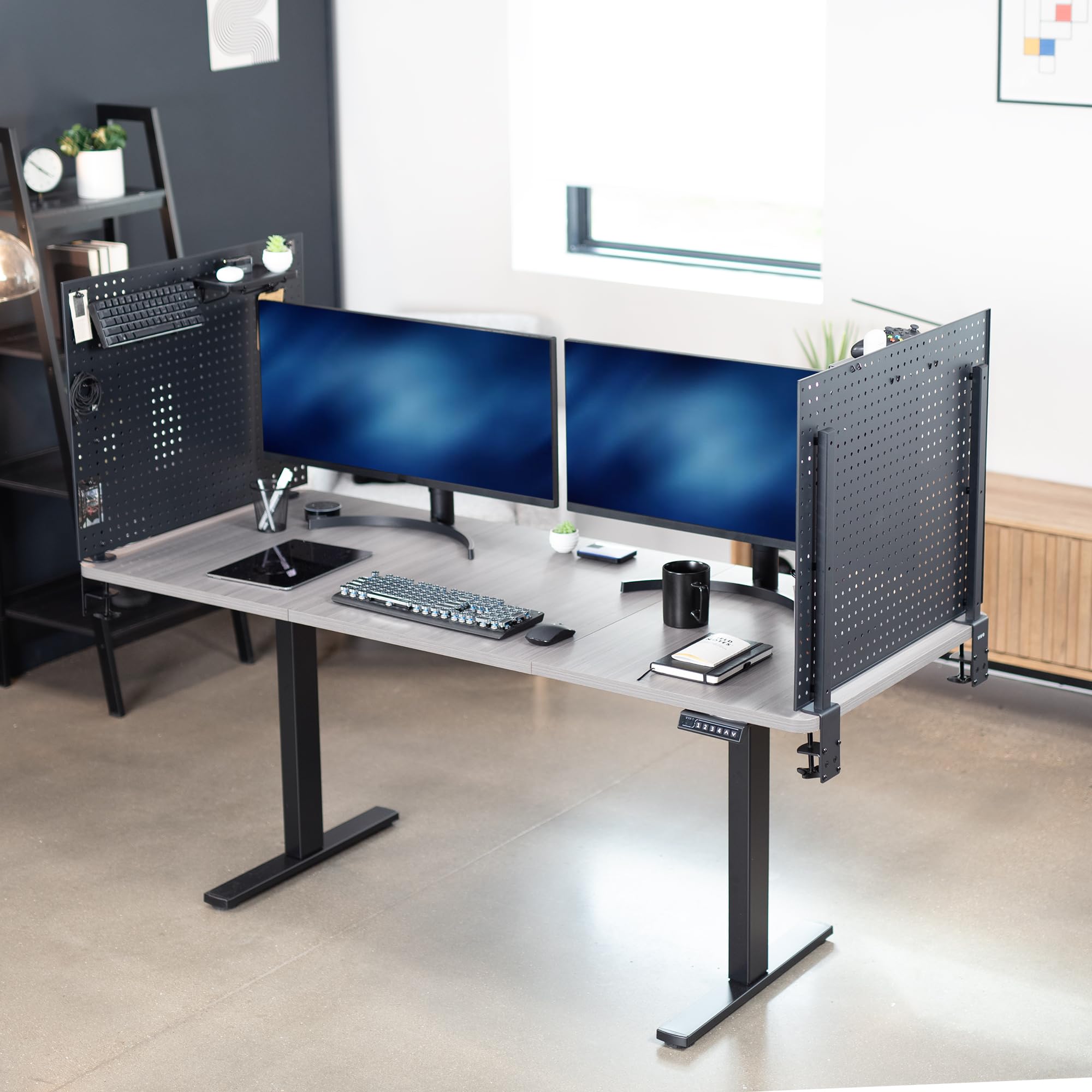 VIVO Steel Clamp-on Desk Pegboard 60x24 Inch - Magnetic Office Organizer with Privacy Panel - Black (PP-DK30B-2) - Perfect for Home Office, Workspace Organization & Under Desk Storage Solutions