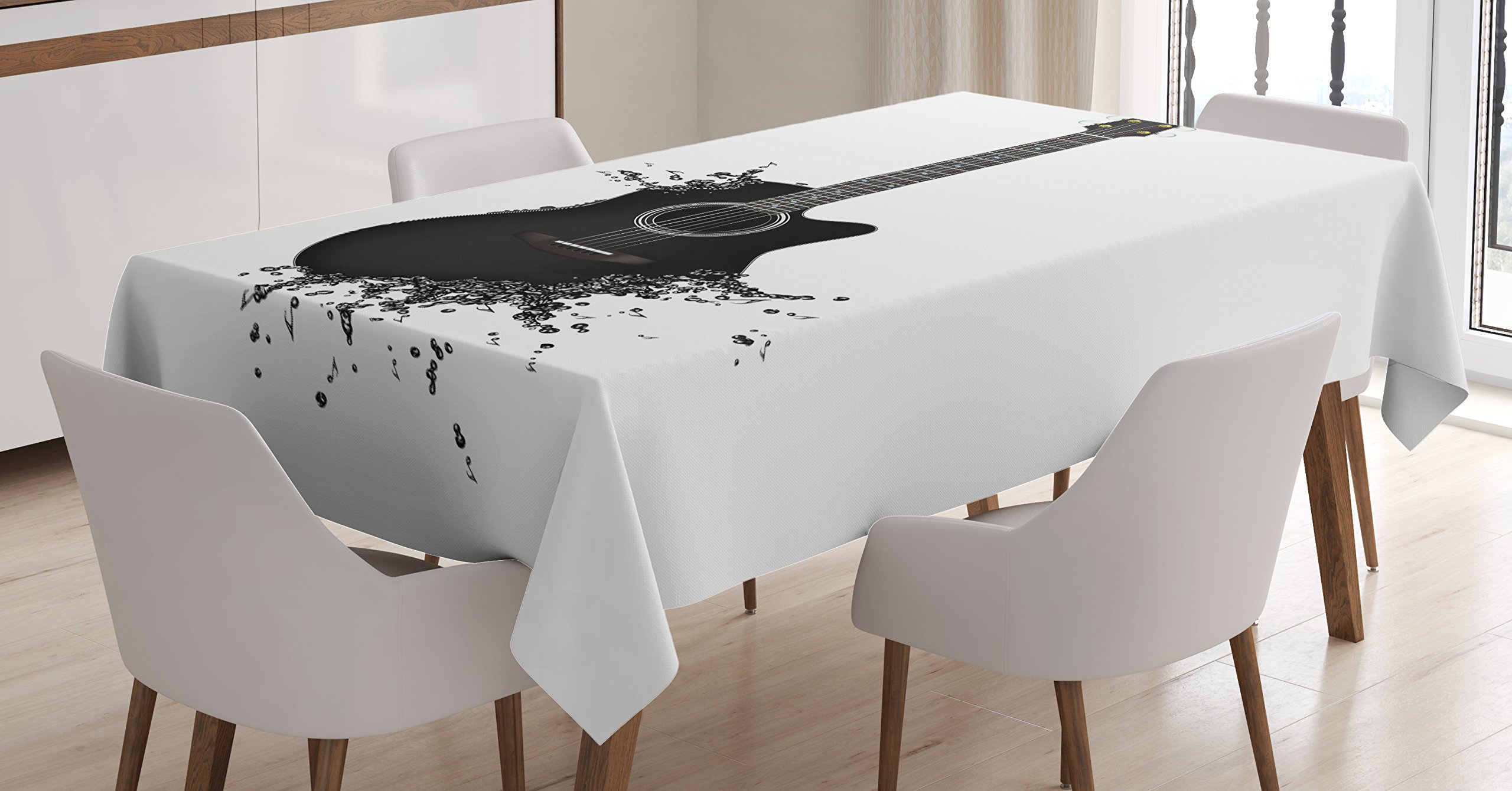 Ambesonne Guitar Tablecloth - Black & White Monochrome Acoustic Guitar Design with Color Splashes - 60x90 Inch Rectangular Table Cover for Dining Room, Kitchen, Party & Outdoor Decor - Waterproof & Wrinkle-Resistant Fabric