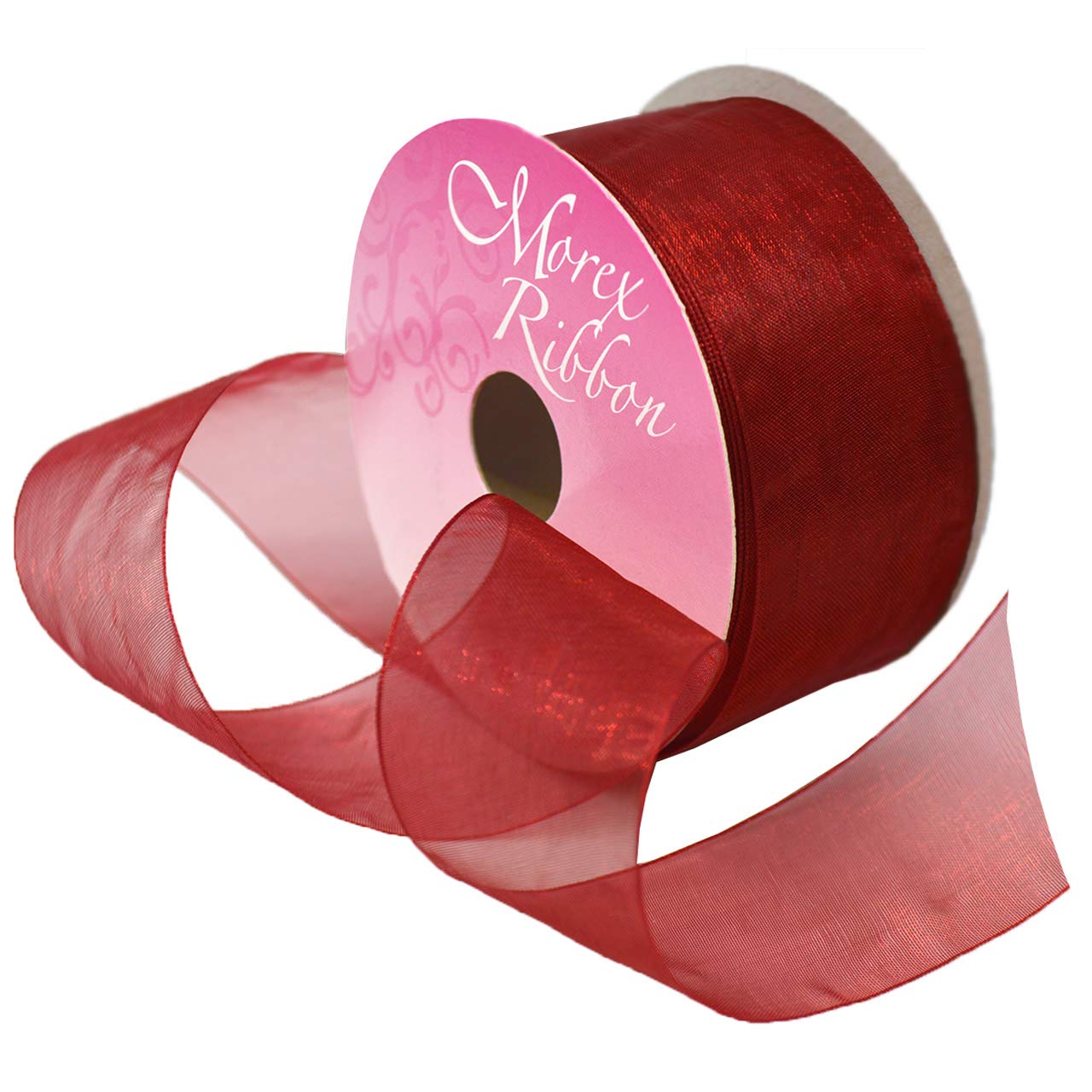 Morex 1.5 Inch Wide Rose Red Organza Ribbon - 25 Yards Sheer Decorative Ribbon for Gift Wrapping, Wedding Decorations, DIY Crafts & Party Favors