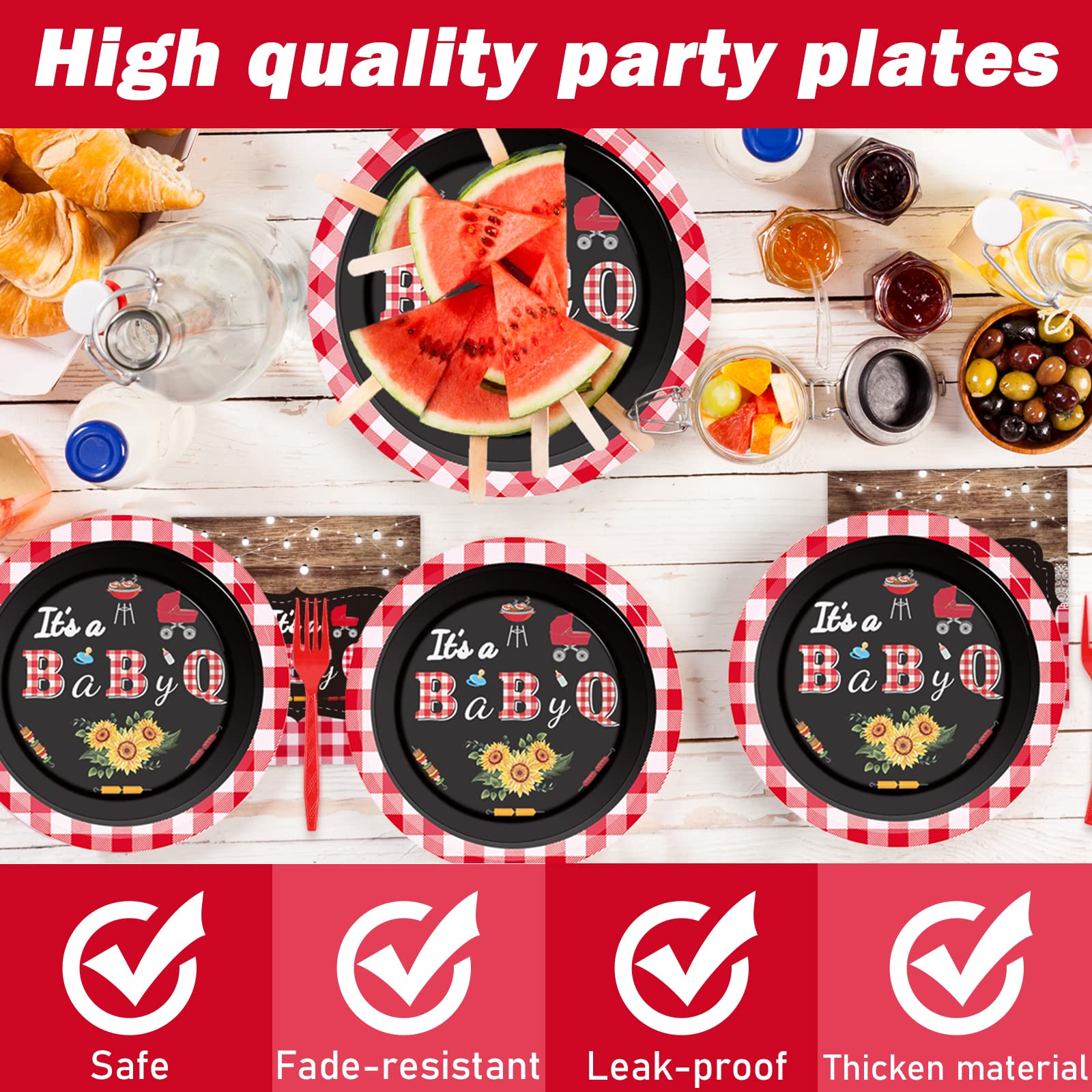 98-Piece BBQ Baby Shower Party Decoration Set - It's A Baby Q Tableware Kit with Plates, Napkins & Tablecloth for 24 Guests | Perfect for Outdoor Baby Showers, Birthday Parties & Gender Reveal Celebrations