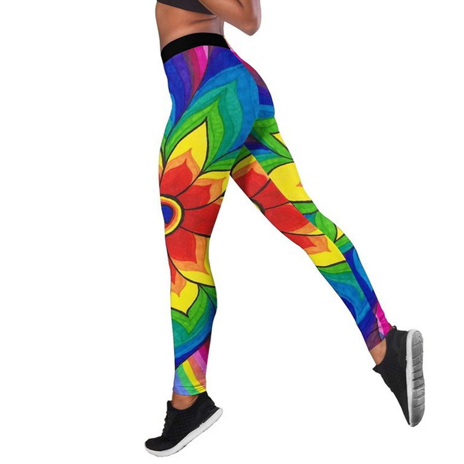 HCJYAL Women's Printed Polyester Spandex Yoga Pants - High Waist Workout Leggings for Gym, Running & Fitness | Stretchy Bodybuilding Tights for Women