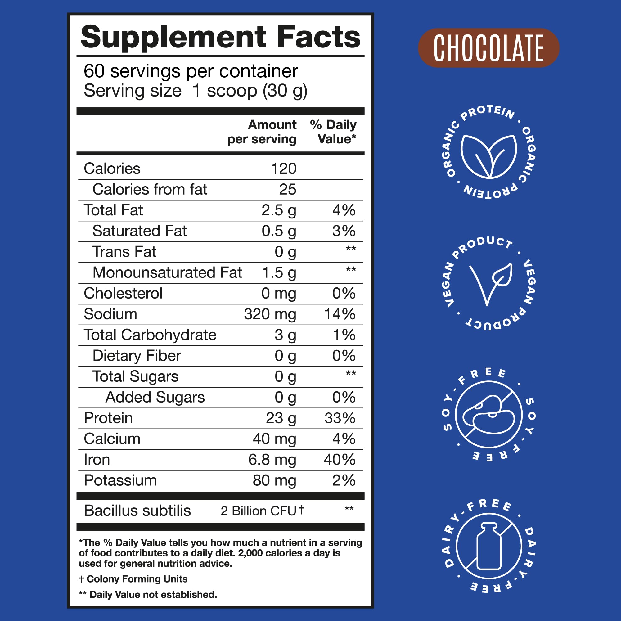 Organic Vegan Protein Powder - Plant Based, Stevia & Sugar Free, Low Carb, Keto Friendly, Dairy Free, Non Whey with Probiotics | Pea Protein Chocolate Flavor (60 Servings, 3.9lb) for Smoothies, Baking & Post-Workout Recovery