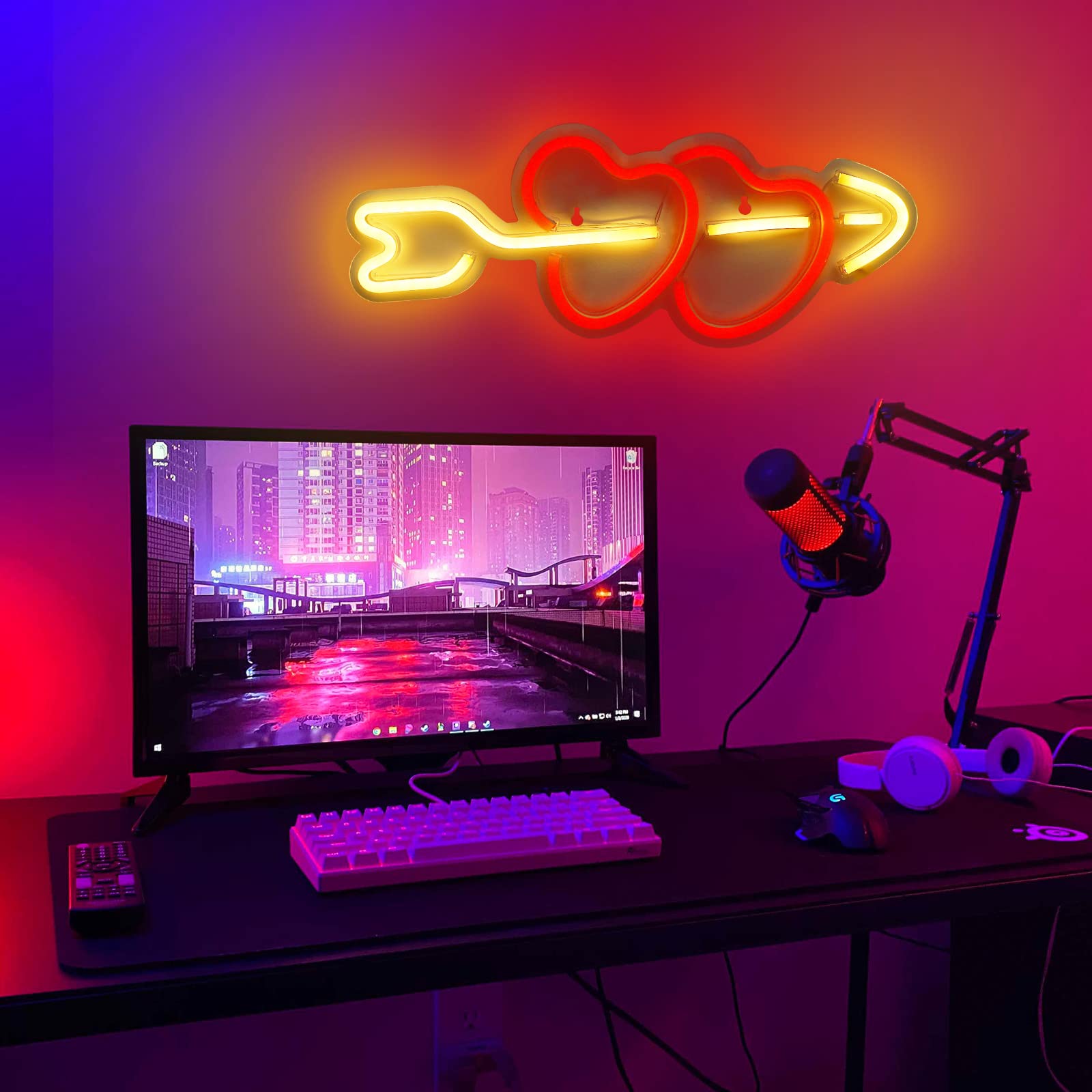 Heart to Heart LED Neon Light Sign - Durable Acrylic Panel, USB Powered Cool Novelty Night Light for Bedroom, Wall Decor, Bar, Party & Teen Birthday Gift - Perfect for Romantic Ambiance, Home Decor & Special Occasions