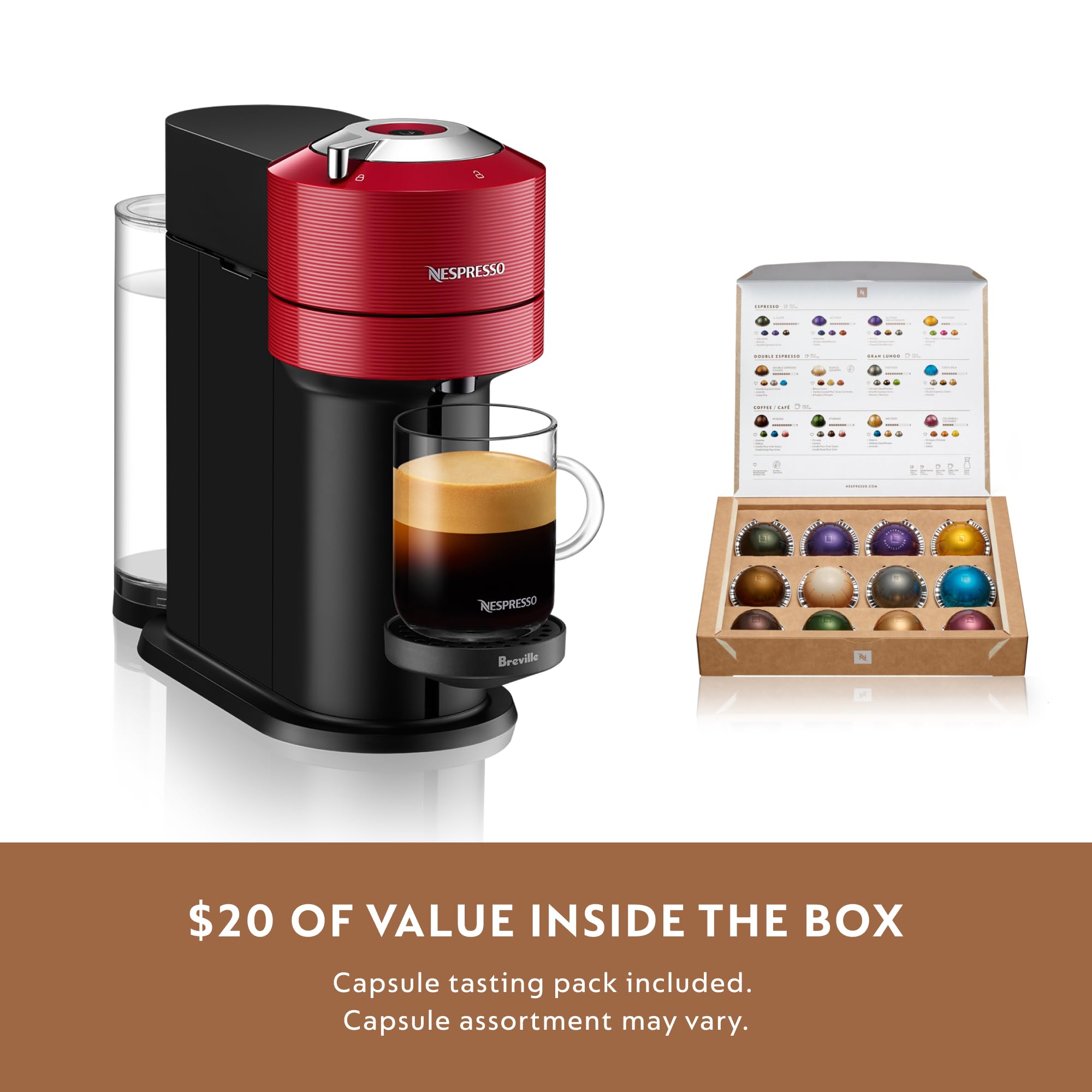 Nespresso Vertuo Next Coffee and Espresso Machine by Breville with Milk Frother - 1.1L, Cherry Red | Single-Serve Pod Brewer for Home & Office | Perfect for Cappuccinos, Lattes & Espresso Drinks