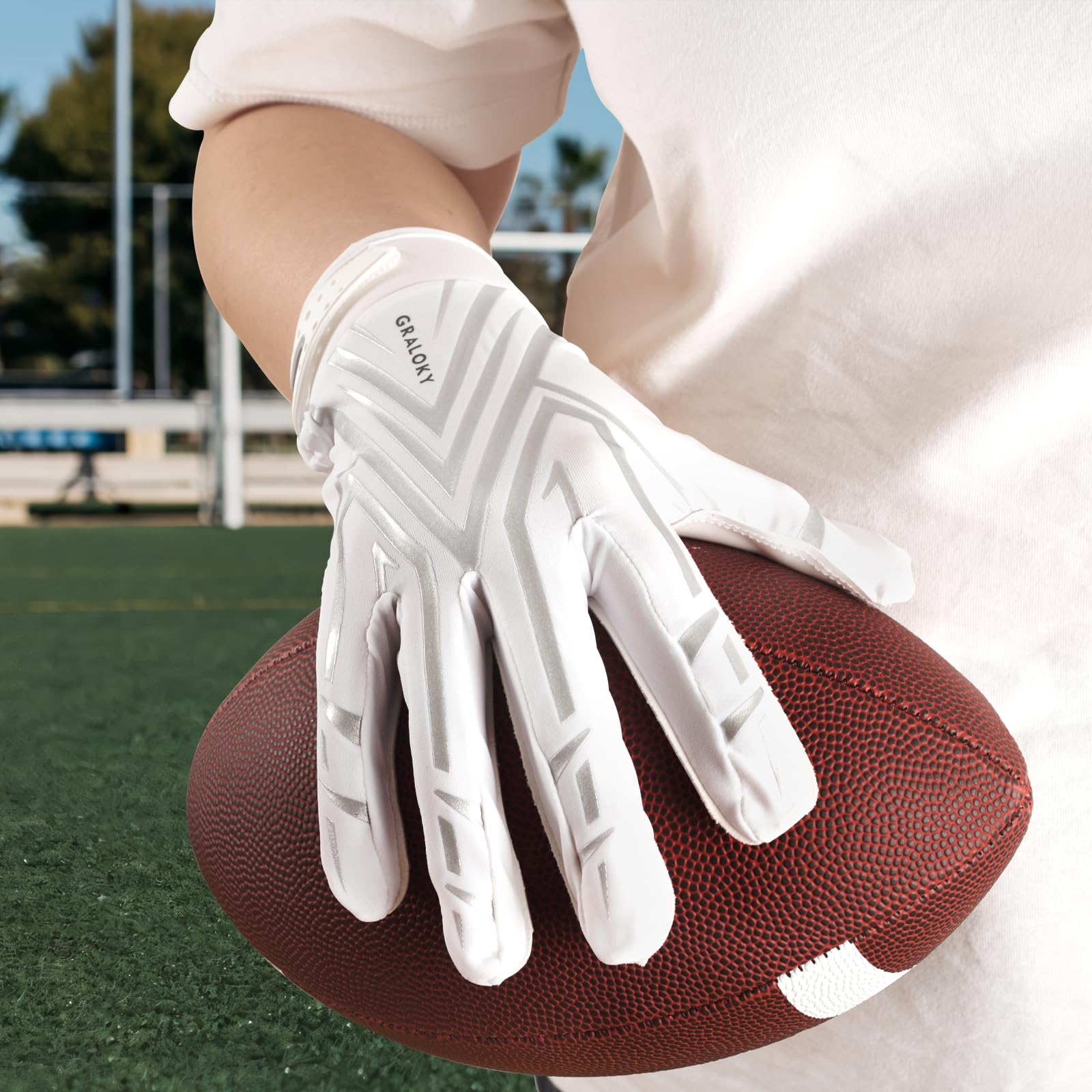 Best Football Gloves for Men, Women & Youth - Ultra Sticky Silicone Palm Grip Receiver Gloves for Enhanced Performance (White) - Perfect for Training, Games & Competitive Play