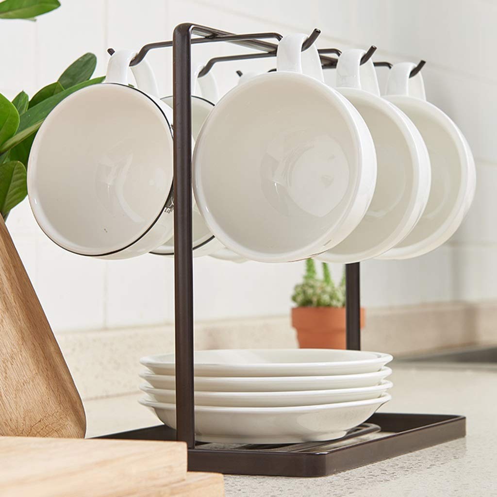 Stainless Steel Coffee Cup Holder with 6 Hooks - Wall Mount Tea Mug Organizer for Kitchen, Bar & Office Storage - Perfect for Displaying Mugs in Restaurants, Cafes or Home Kitchens
