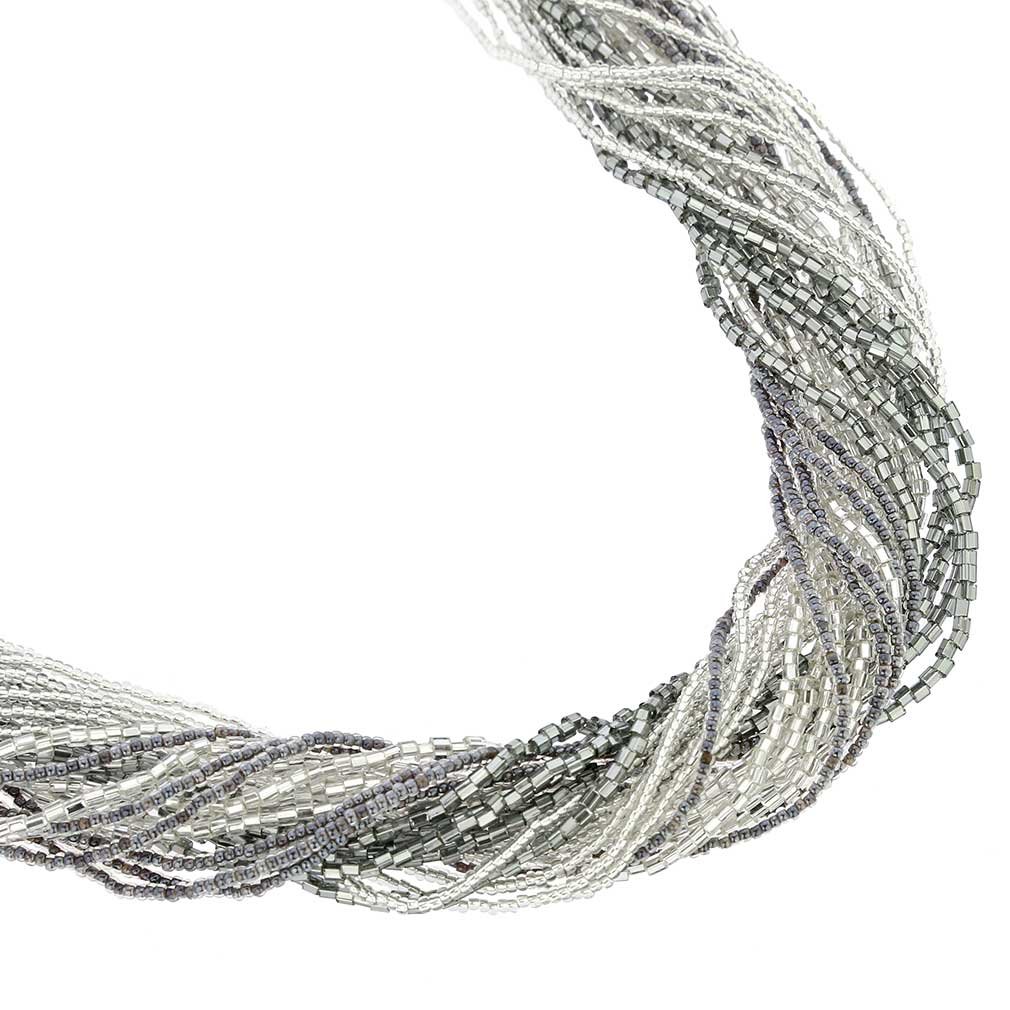 Venetian Murano Glass Gloriosa 24-Strand Seed Bead Necklace in Silver Grey - Elegant Jewelry for Weddings, Parties & Special Occasions