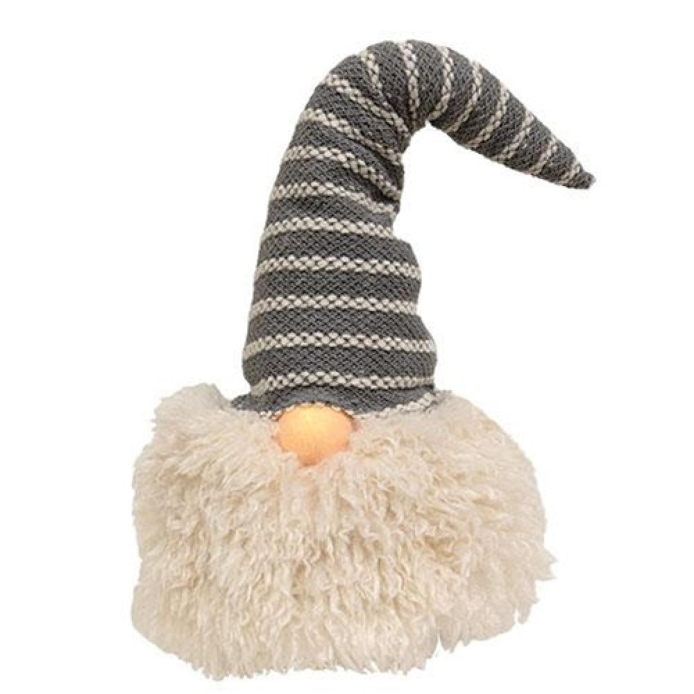 Large Gray Santa Gnome Hat with LED Light Nose - Christmas Decoration for Home, Yard, and Holiday Party Decor