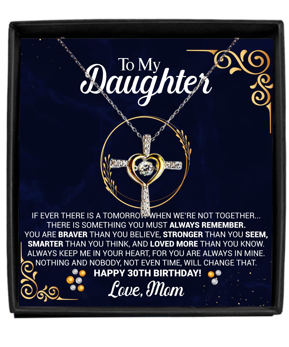 30th Birthday Necklace Gift for Daughter from Mom - Personalized Cross Dancing Pendant with Message Card | Meaningful Jewelry Present for 30th Birthday, Graduation, Mother-Daughter Bonding & Special Occasions