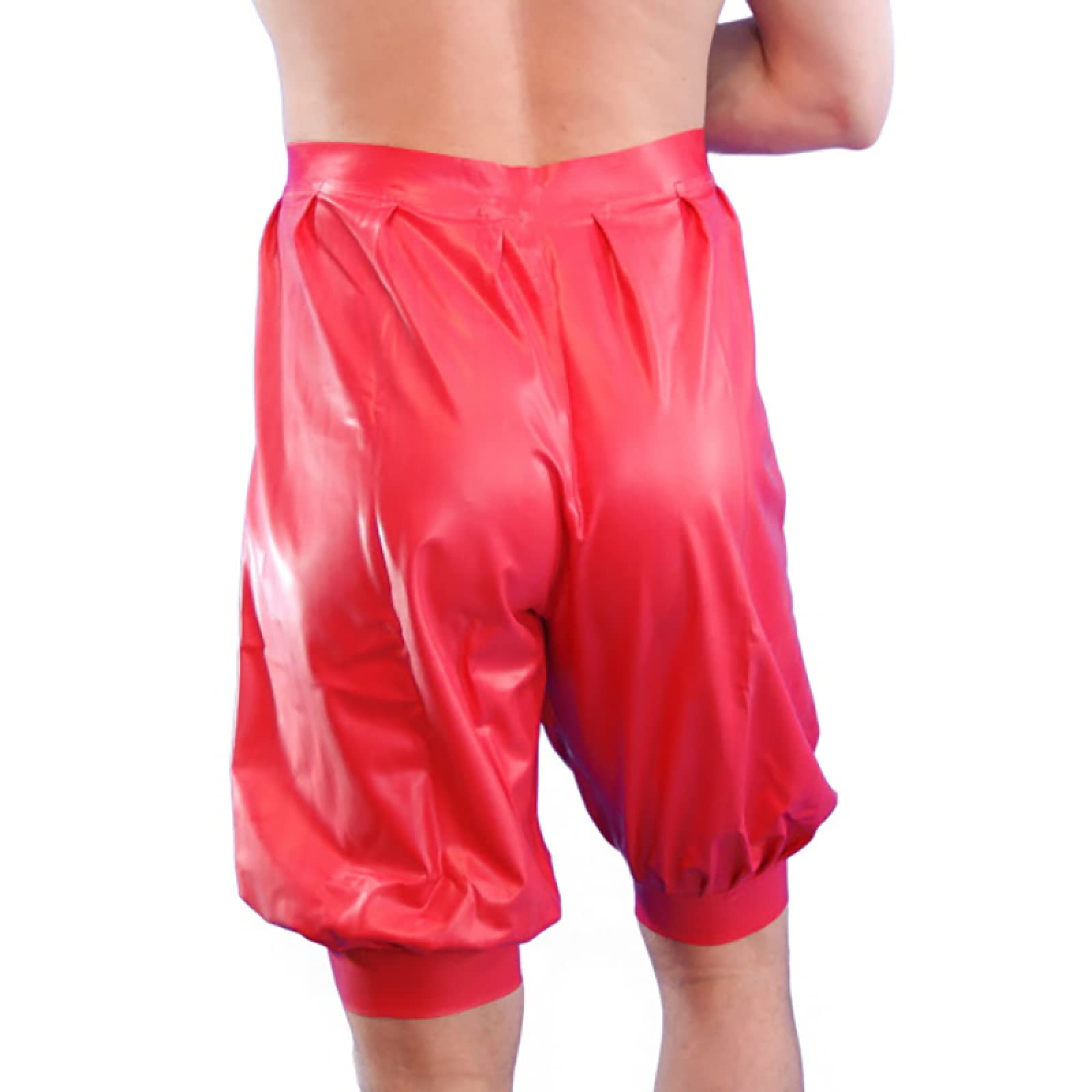 Sexy Red Latex Yoga Pants for Men - Stretchy Rubber Boxer Shorts & Loose Fit Underwear - Perfect for Workout, Cosplay, and Fetish Wear