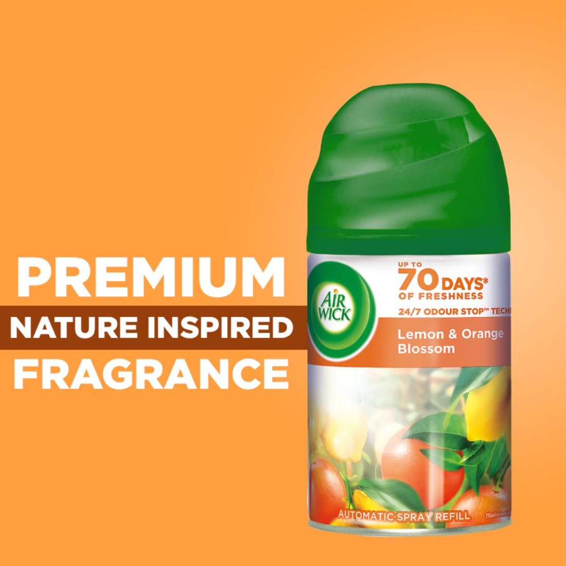 Air Wick Freshmatic Automatic Air Freshener Refill 250ml - Lemon & Orange Blossom Scent | 2600 Sprays Guaranteed | Continuous Fragrance for Home, Bathroom, Office & Car | Eliminates Odors & Freshens Air Instantly