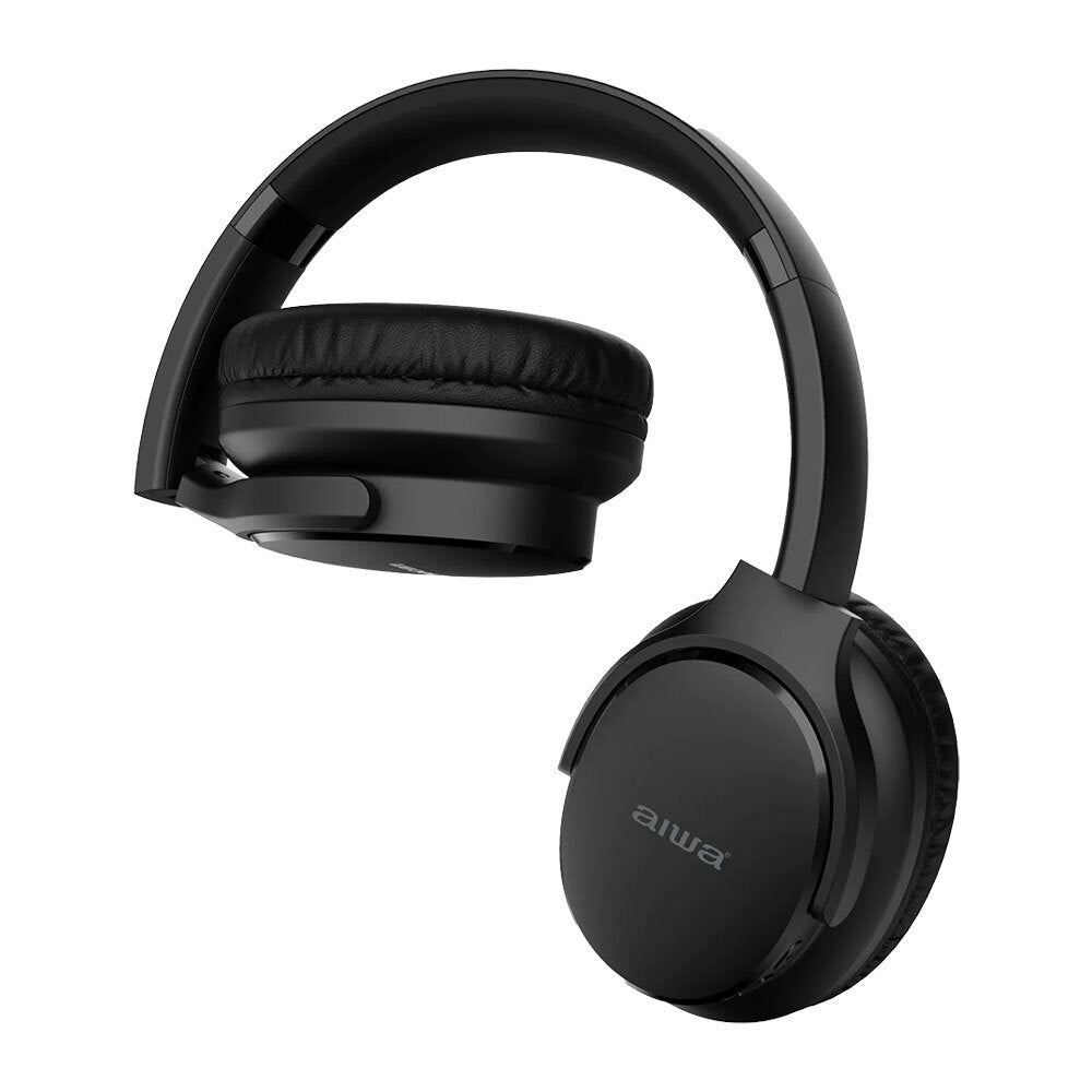 AIWA Over Ear Bluetooth Headphones Wireless with 3.5mm AUX & Airplane Adapter - Noise Cancelling Headphones for Travel, Workout, Gaming & Music (Black)