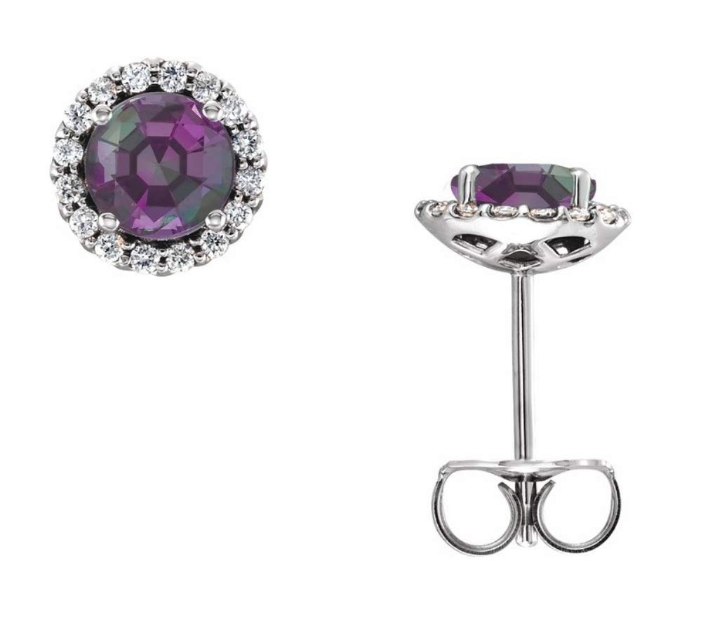 Chatham Alexandrite & Diamond Halo Earrings in Sterling Silver | Elegant Dangle Earrings for Women | Perfect for Weddings, Parties & Special Occasions