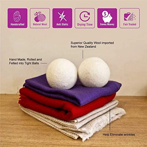 Natural Alpaca Wool Dryer Balls - 6 Pack XL Reusable Fabric Softener for Laundry | Reduce Static, Energy Costs & Drying Time | 100% Organic New Zealand Wool | Eco-Friendly, Chemical-Free Alternative to Dryer Sheets - Perfect for Sensitive Skin & Baby Clothes