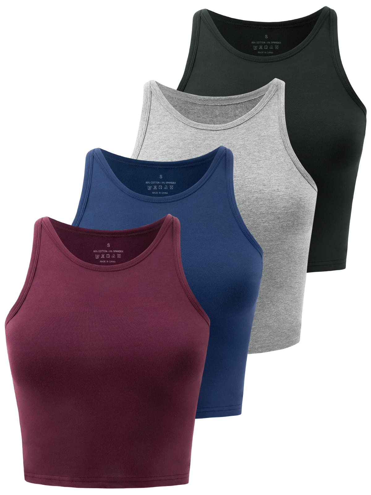 Kole Meego 4 Pack Women's Cotton Crop Tops - Breathable Workout Tank Tops for Yoga, Gym & Summer Outfits | Comfortable Casual Wear for Women
