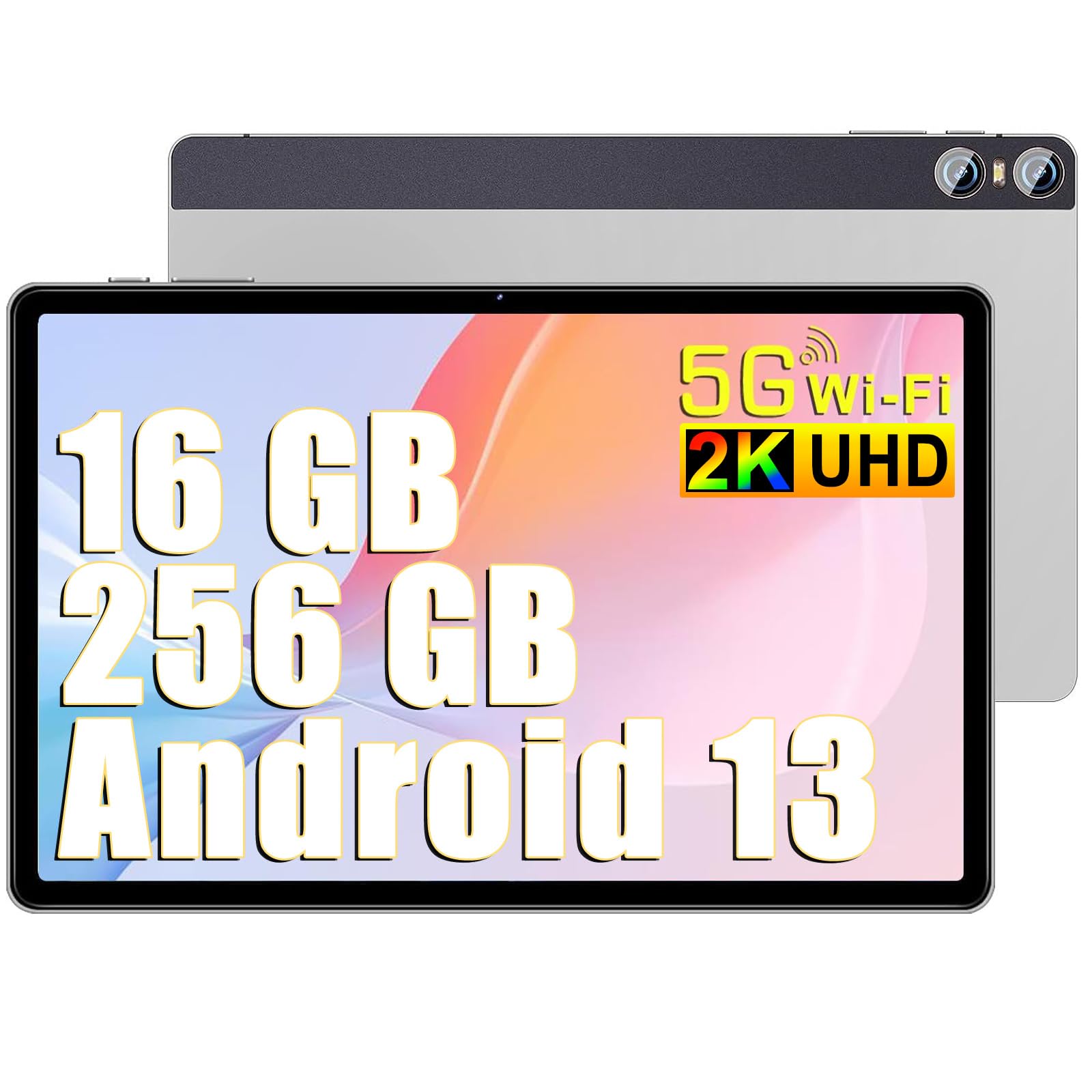 SEBBE 11 Inch 2K Android Tablet - Octa-Core 2.0GHz, 16GB RAM 256GB ROM (Expandable to 1TB), 8MP+20MP Cameras, 10000mAh Battery, 5G WiFi & Bluetooth 5.0 - Silver Metal Body | Perfect for Work, Entertainment & Online Learning