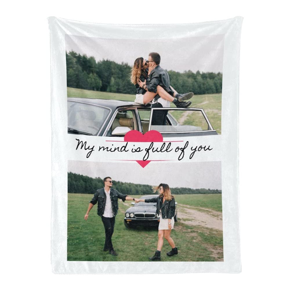 Personalized Couples Photo Blanket - Custom Name & Picture Throw Blanket for Boyfriend, Girlfriend, Husband or Wife - 24 Color Options (30