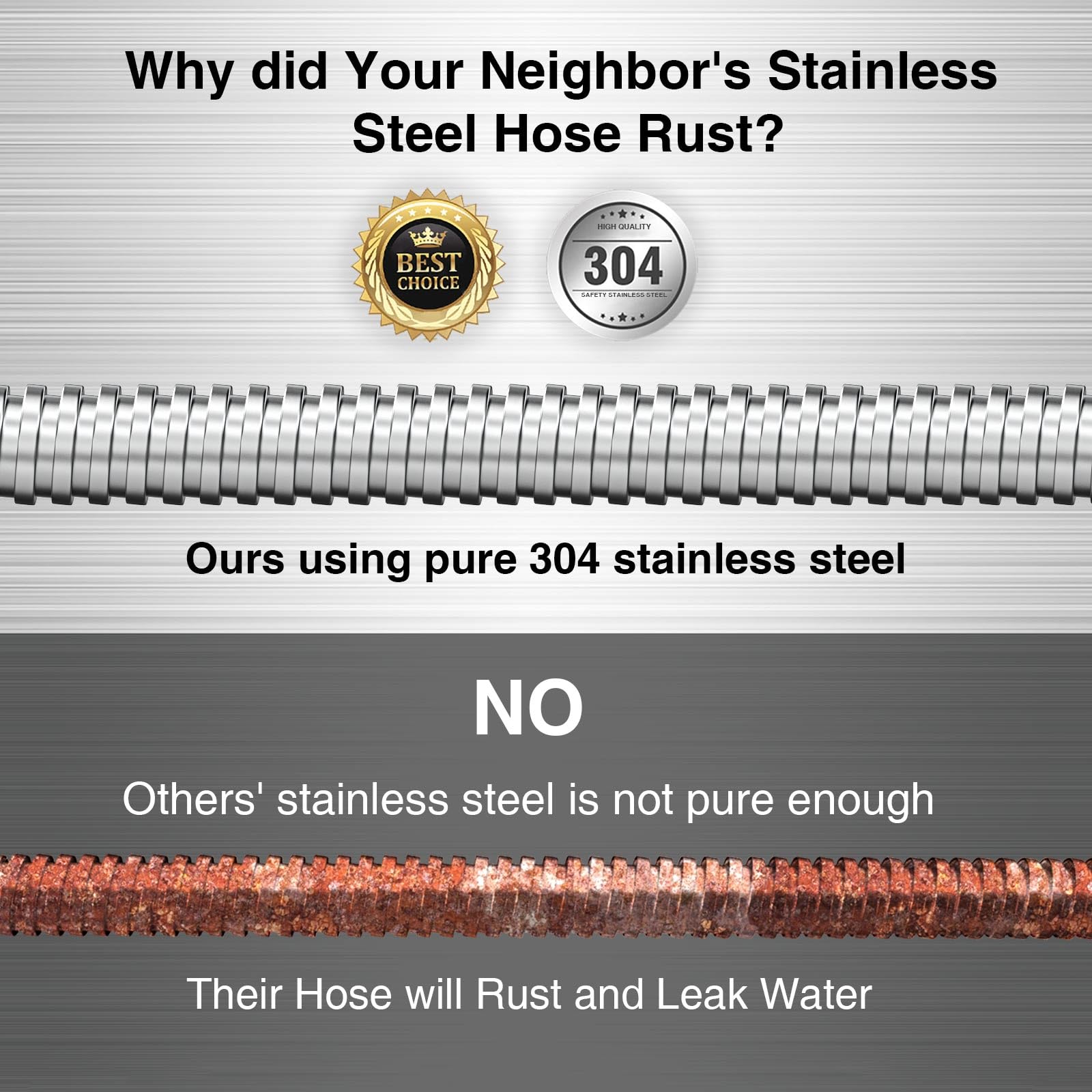 50ft Heavy Duty Metal Garden Hose - Stainless Steel, Kink-Free for Outdoor Yard Use