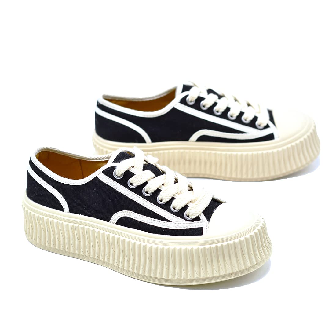 Women's Chunky Platform Sneakers - Fashion Lace-Up Canvas Shoes for Women - Comfortable & Stylish for Walking, Running, Casual Outfits All Year Round