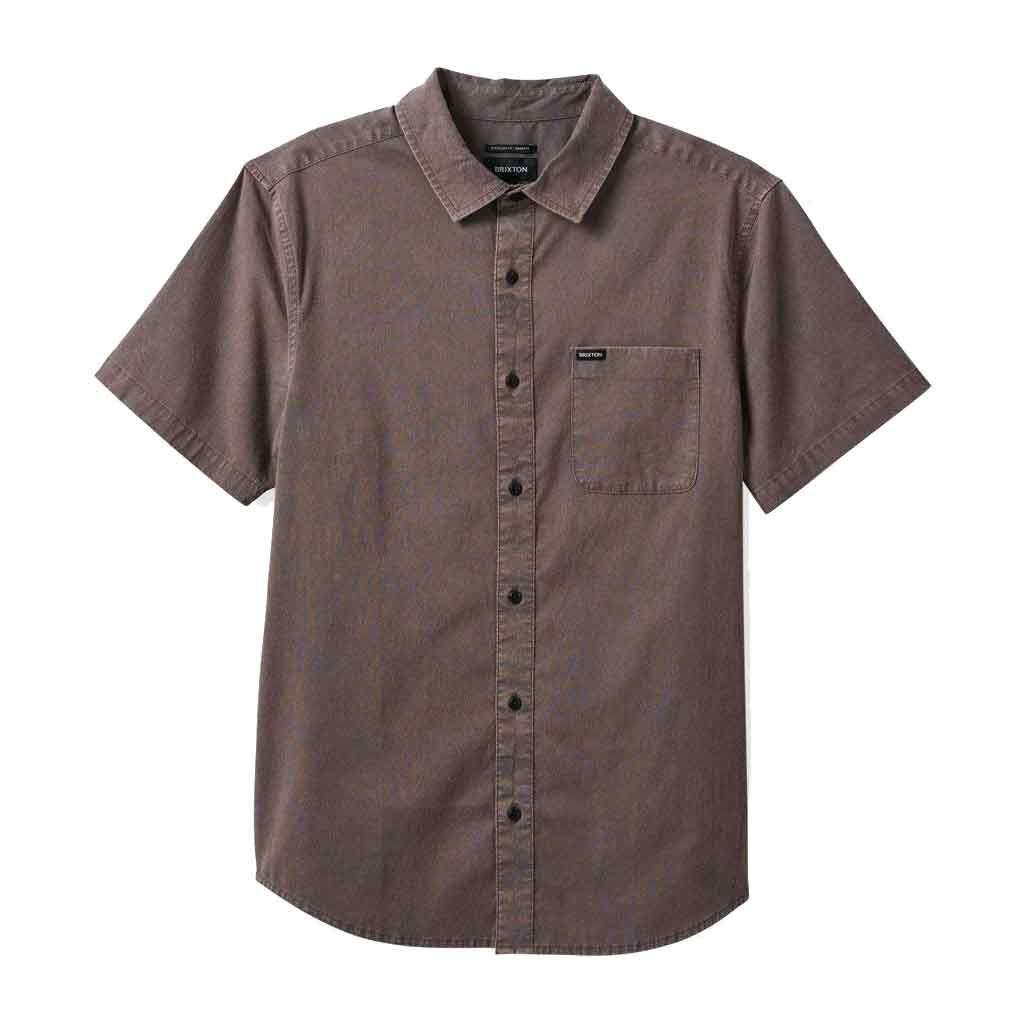 Brixton Charter Sol Wash Short Sleeve Woven Shirt for Men - Charcoal Gray | Casual Summer Wear for Outdoor Activities & Travel