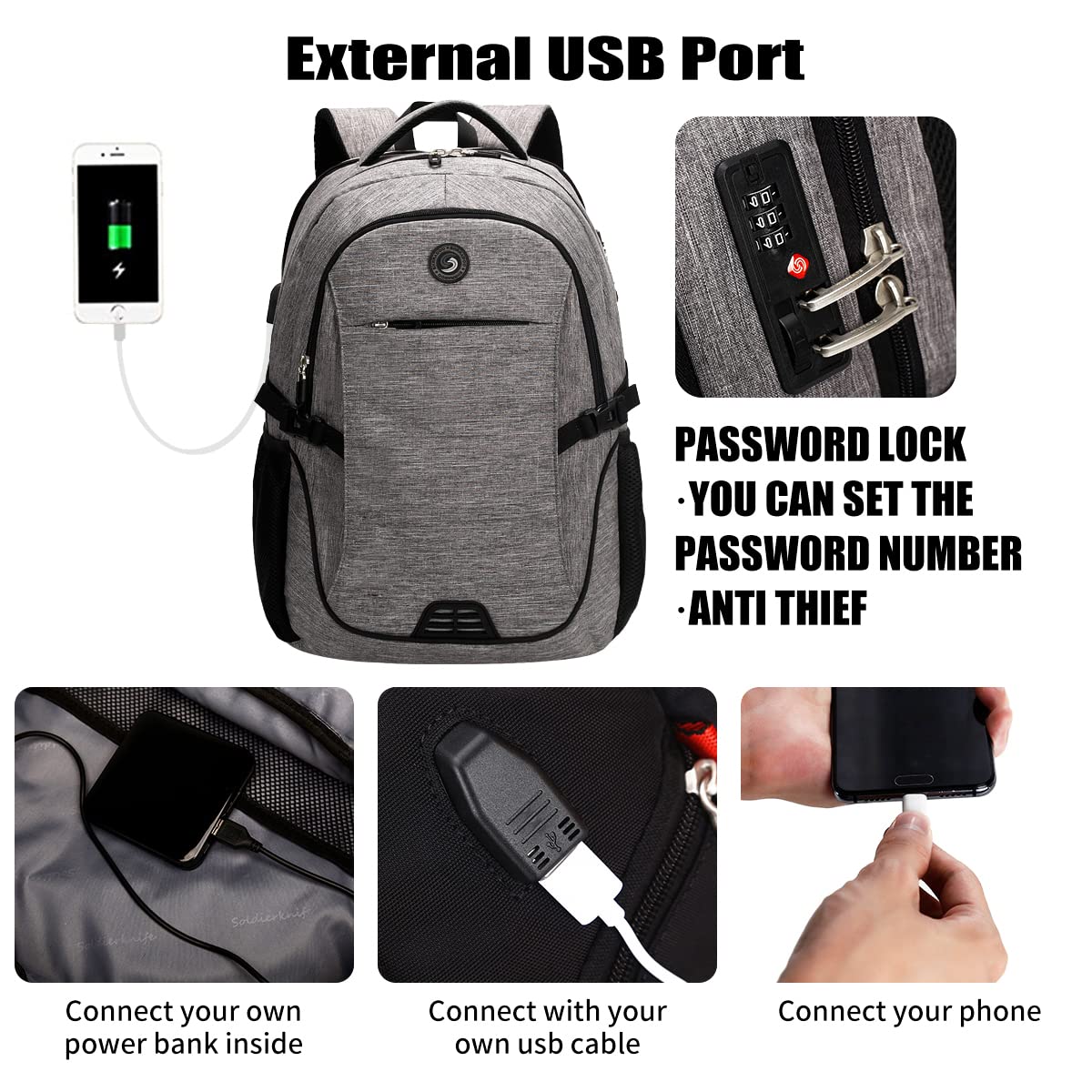 Shradoo Anti-Theft Laptop Backpack with USB Charging Port - Waterproof Travel Backpack for Men & Women, College Student Computer Bag Fits 17 Inch Laptop (Black) - Perfect for Work, School, Business Trips & Daily Commute