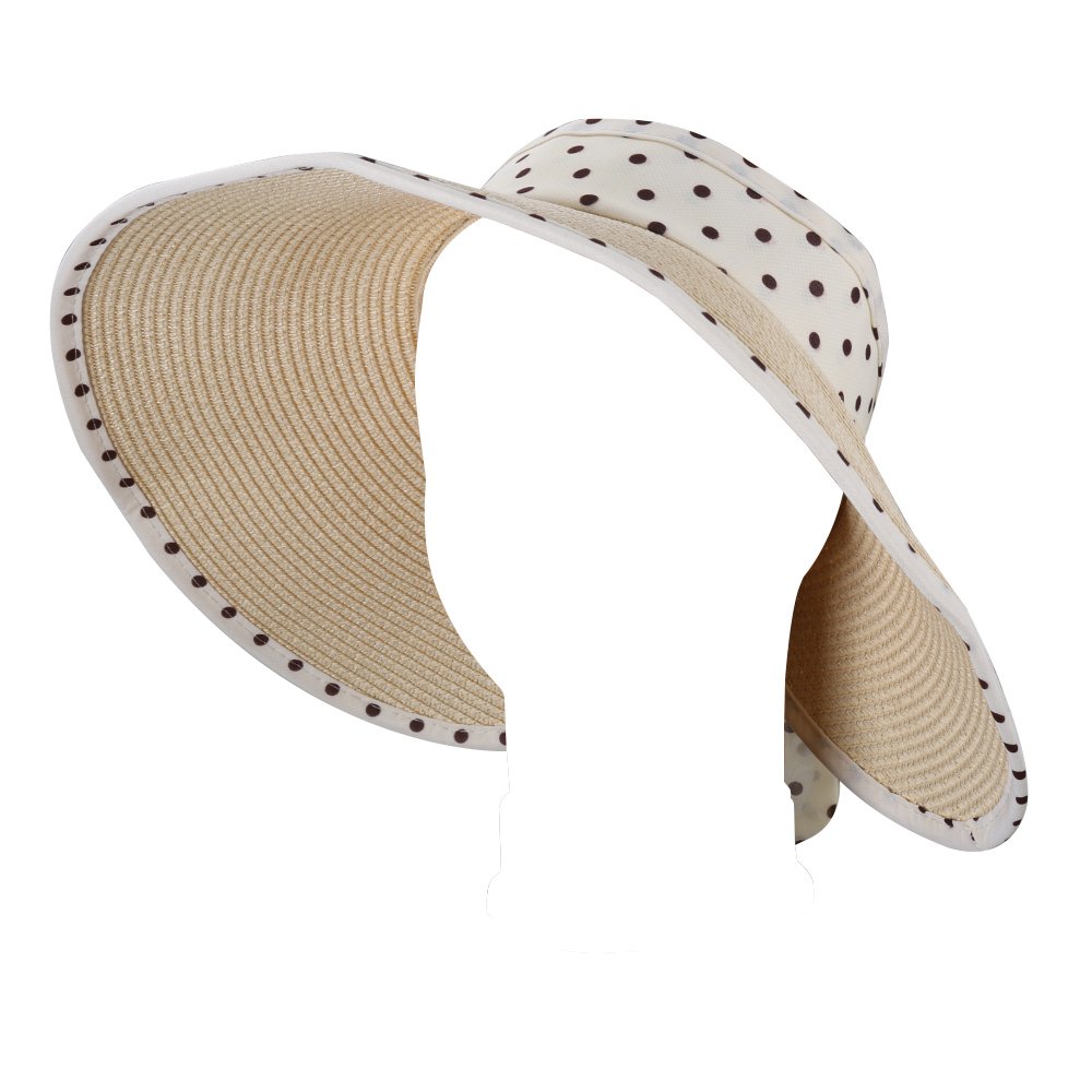 Stylish Polka Dot Ponytail Straw Visor Sun Hat for Women - UV Protection Summer Beach Hat for Outdoor, Gardening, Travel & Vacation