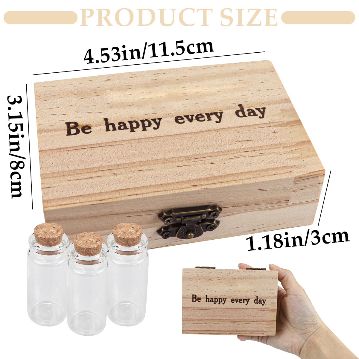 DOERDO Baby Keepsake Box - Tooth, Umbilical Cord & Hair Storage with 3 Glass Bottles - 4.5x3.1 Inch Memory Box for First Tooth, Newborn Mementos & Childhood Souvenirs - Perfect Baby Shower Gift & Nursery Decor