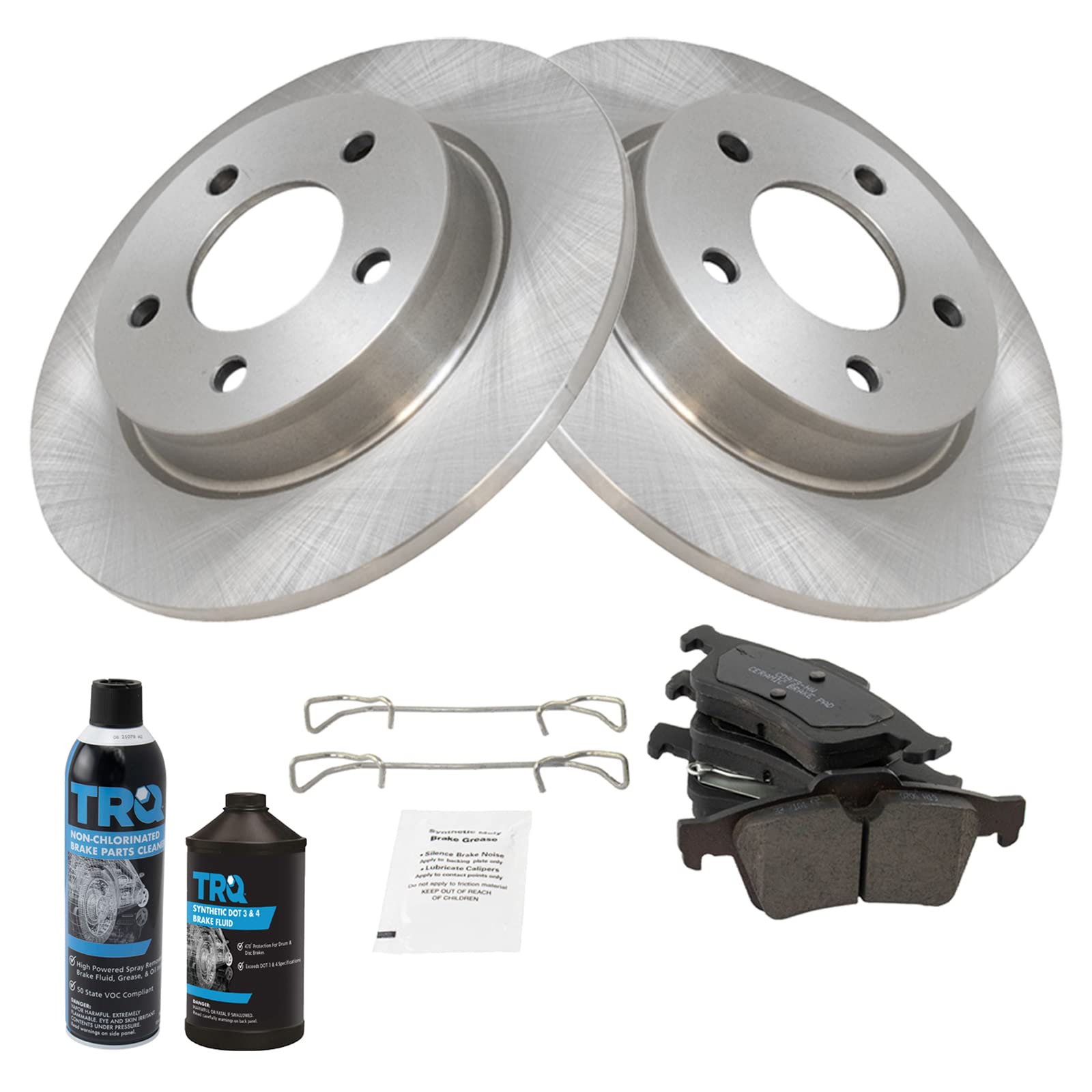 TRQ Rear Brake Pad and Rotor Kit with Ceramic Brake Pads - Compatible with 2004-2005 Mazda 3 - Perfect for City Driving and Highway Commuting