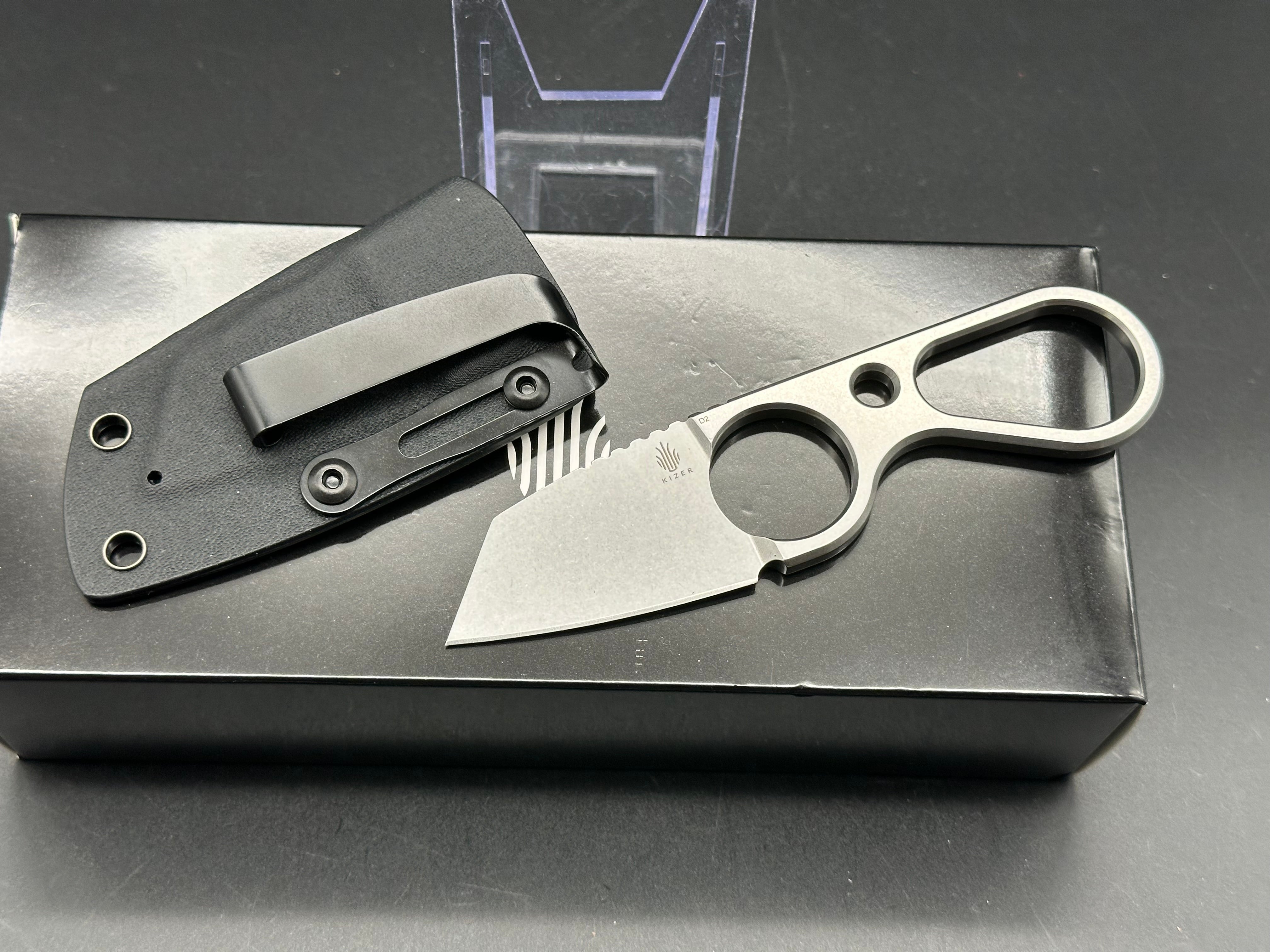 KIZER BOWTIE Fixed Blade Knife - D2 Steel Reverse Tanto Plain Edge Tactical Knife for Outdoor Camping, Hunting & Survival Gear