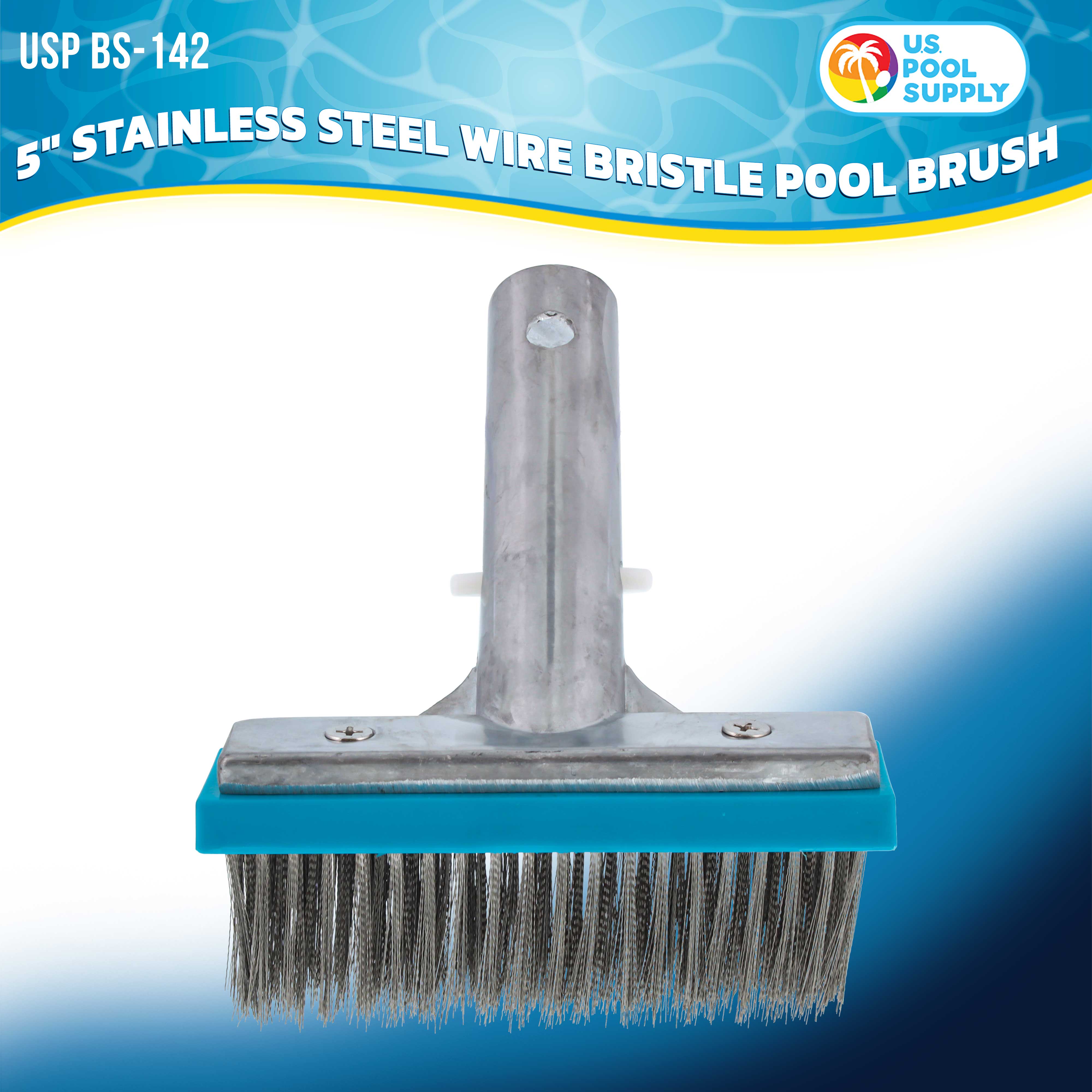 5 Stainless Steel Wire Bristle Pool Brush with HD Aluminum Pole Handle - Heavy Duty Pool Cleaning Tool for Removing Rust Stains on Concrete & Calcium Buildup on Tiles - Perfect for In-Ground & Above Ground Pools